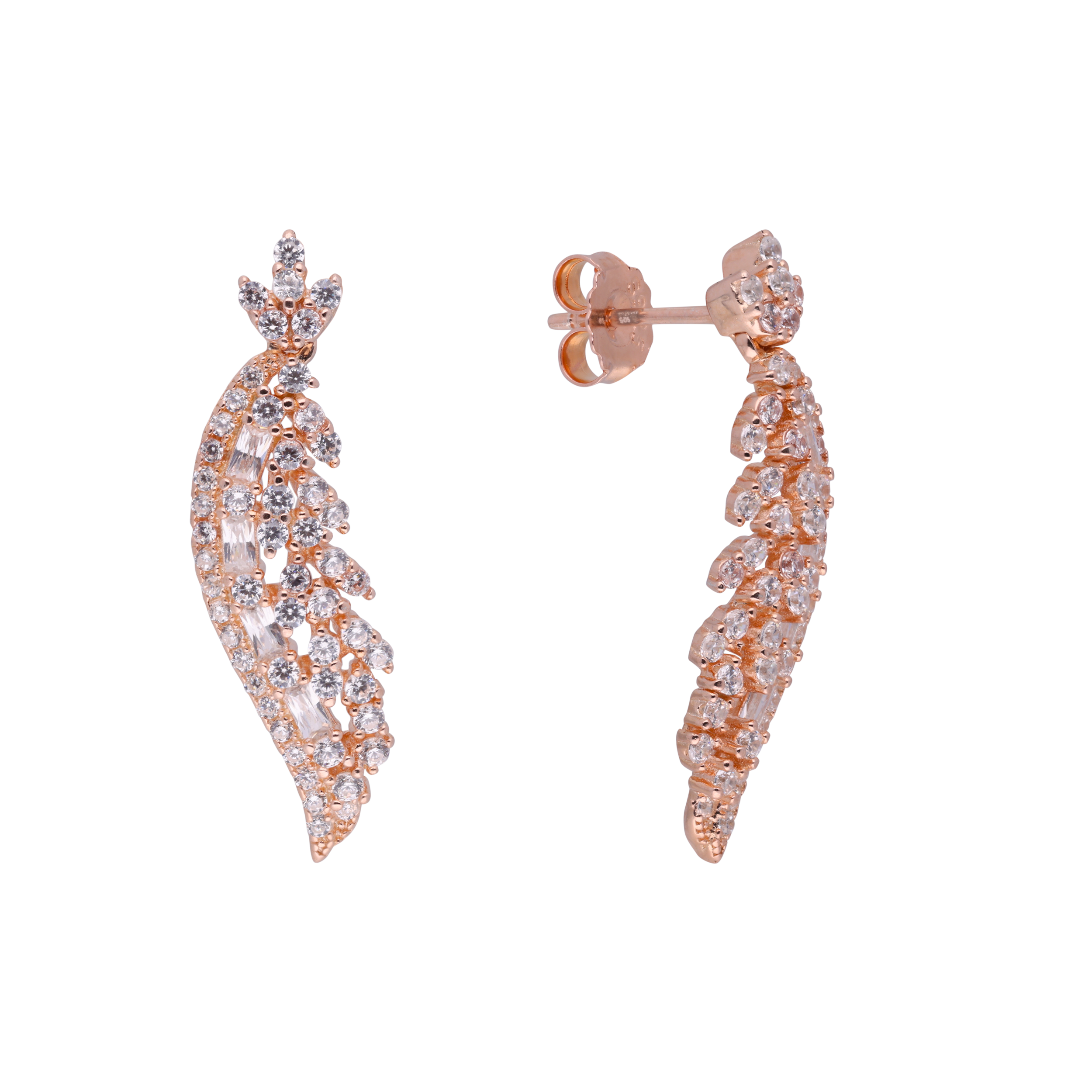 Rose Gold Sterling Silver Feathered Vine Drop Earrings | SKU : 0021188336, 0003525937