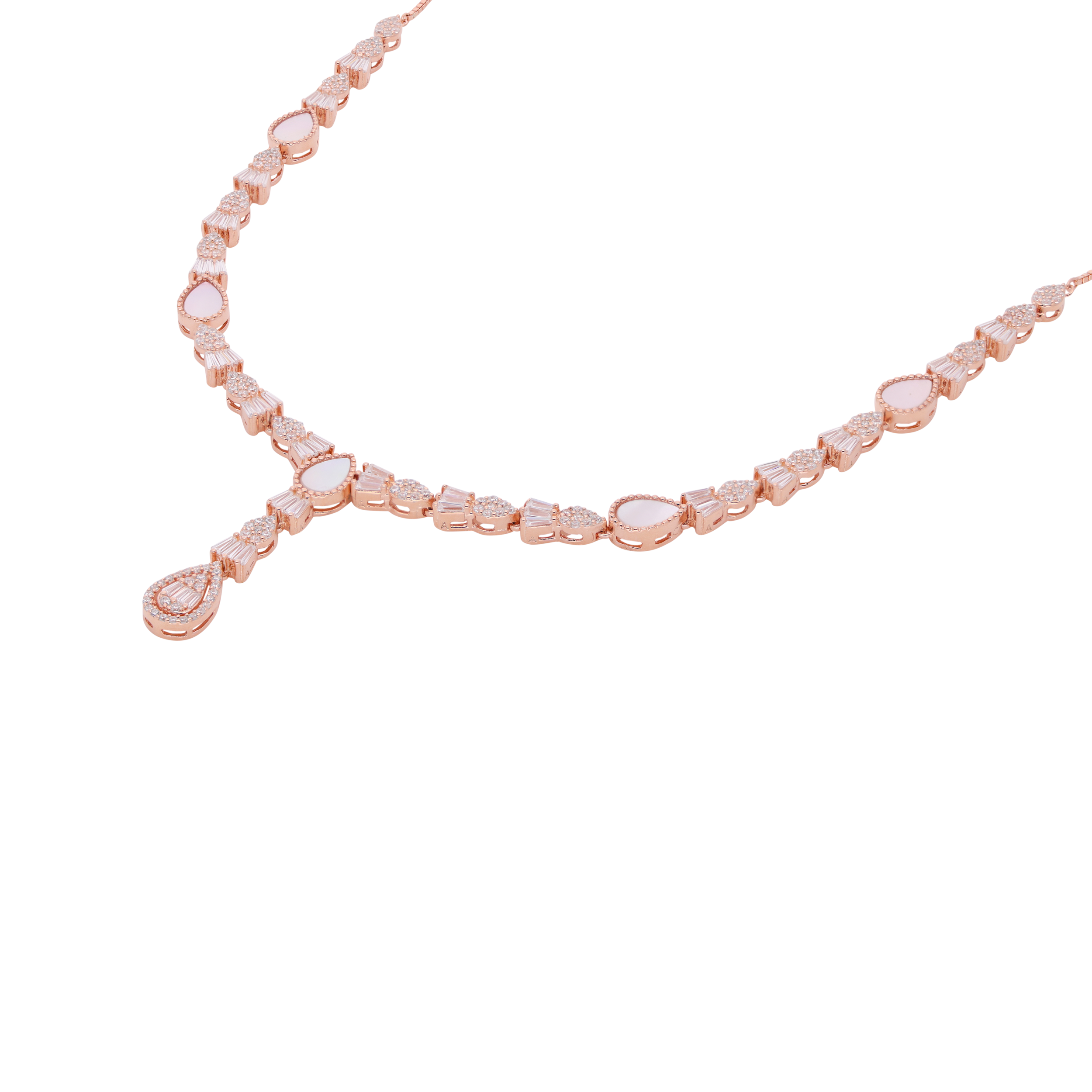 Rose Gold Necklace with Lustrous Pear-Cut Stones & Zirconia | SKU : 0021188367, 0003525807, 0003526026