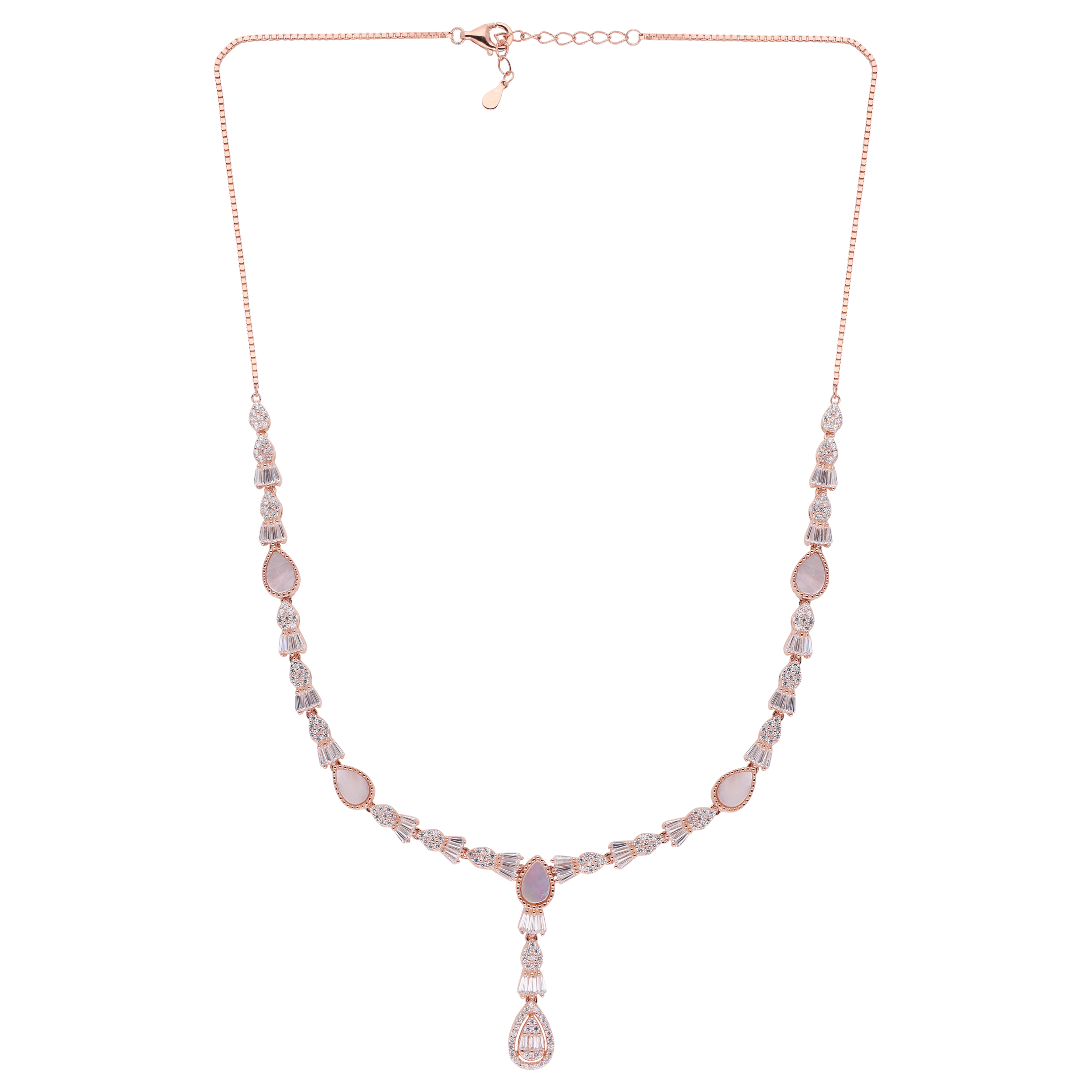 Rose Gold Necklace with Lustrous Pear-Cut Stones & Zirconia | SKU : 0021188367, 0003525807, 0003526026