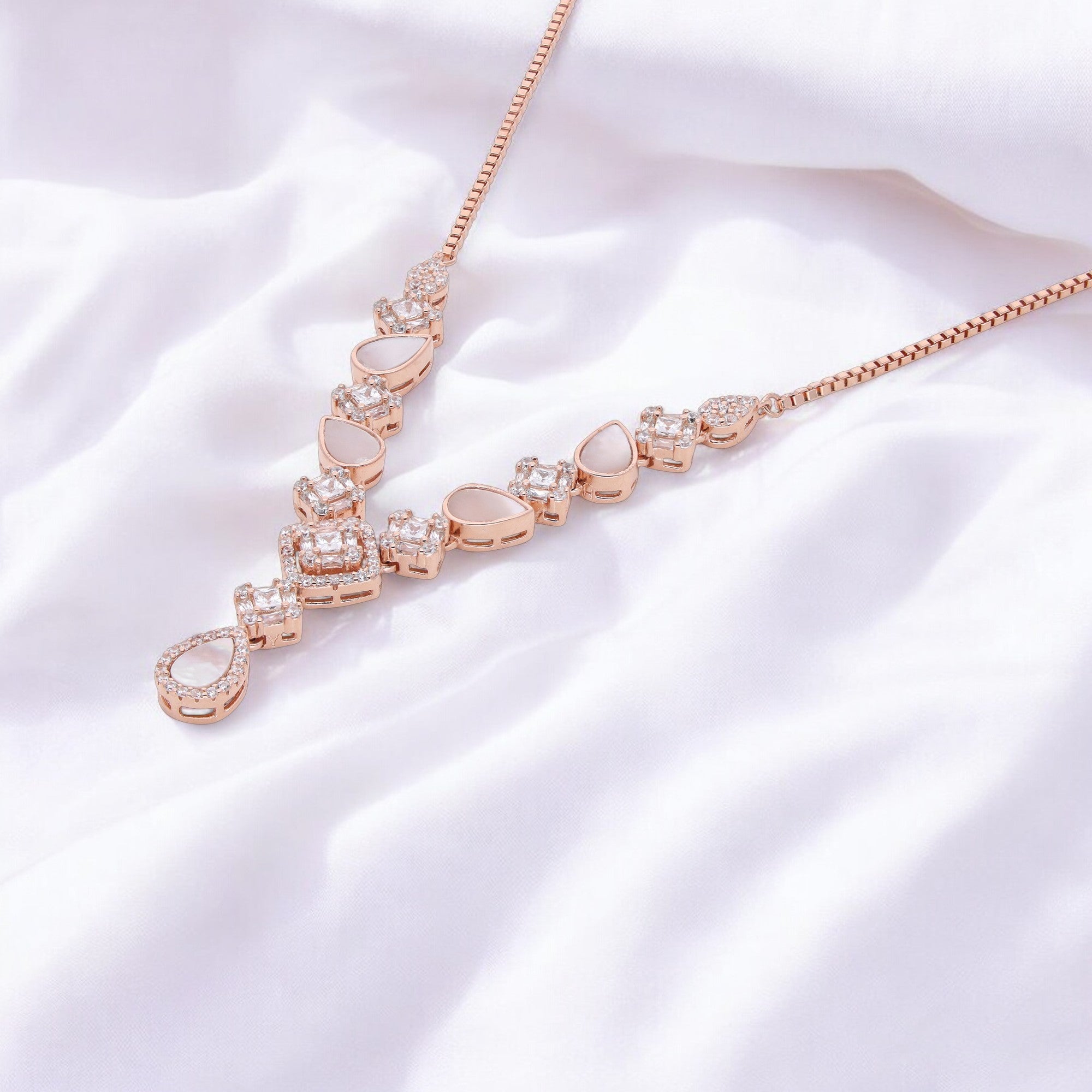 Rose Gold Necklace with Pear-Cut Stones & Zirconia | SKU : 0021188381