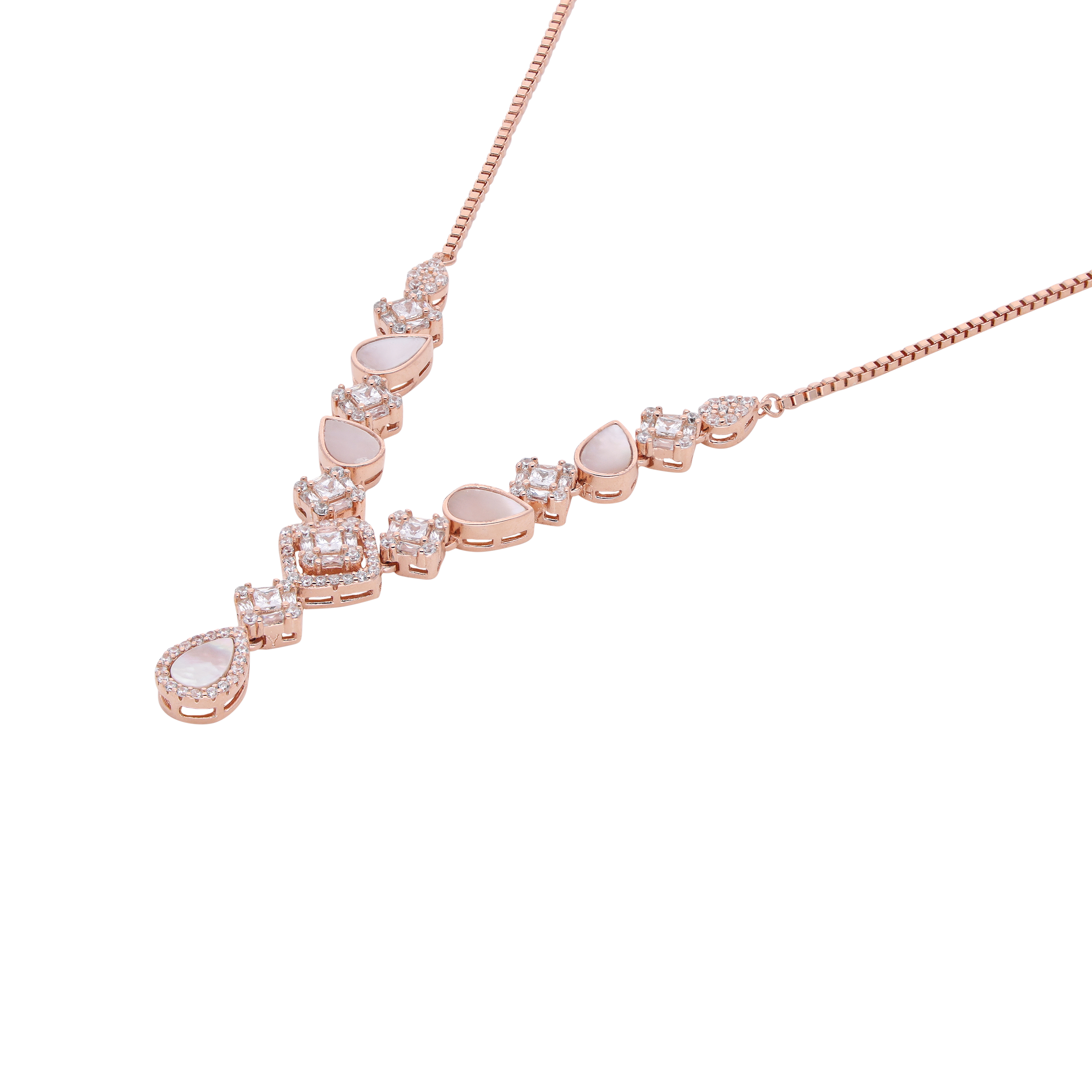 Rose Gold Necklace with Pear-Cut Stones & Zirconia | SKU : 0021188381