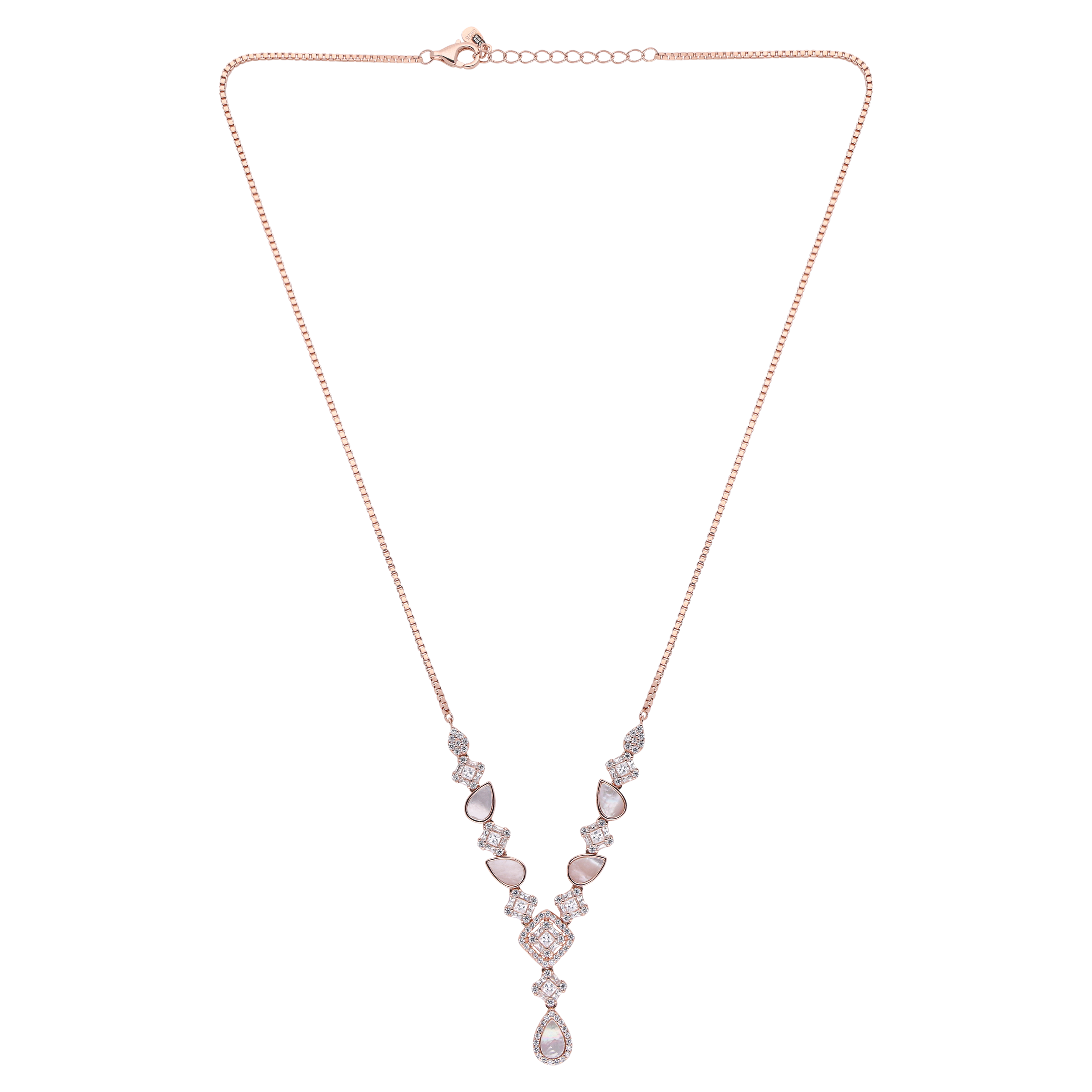 Rose Gold Necklace with Pear-Cut Stones & Zirconia | SKU : 0021188381