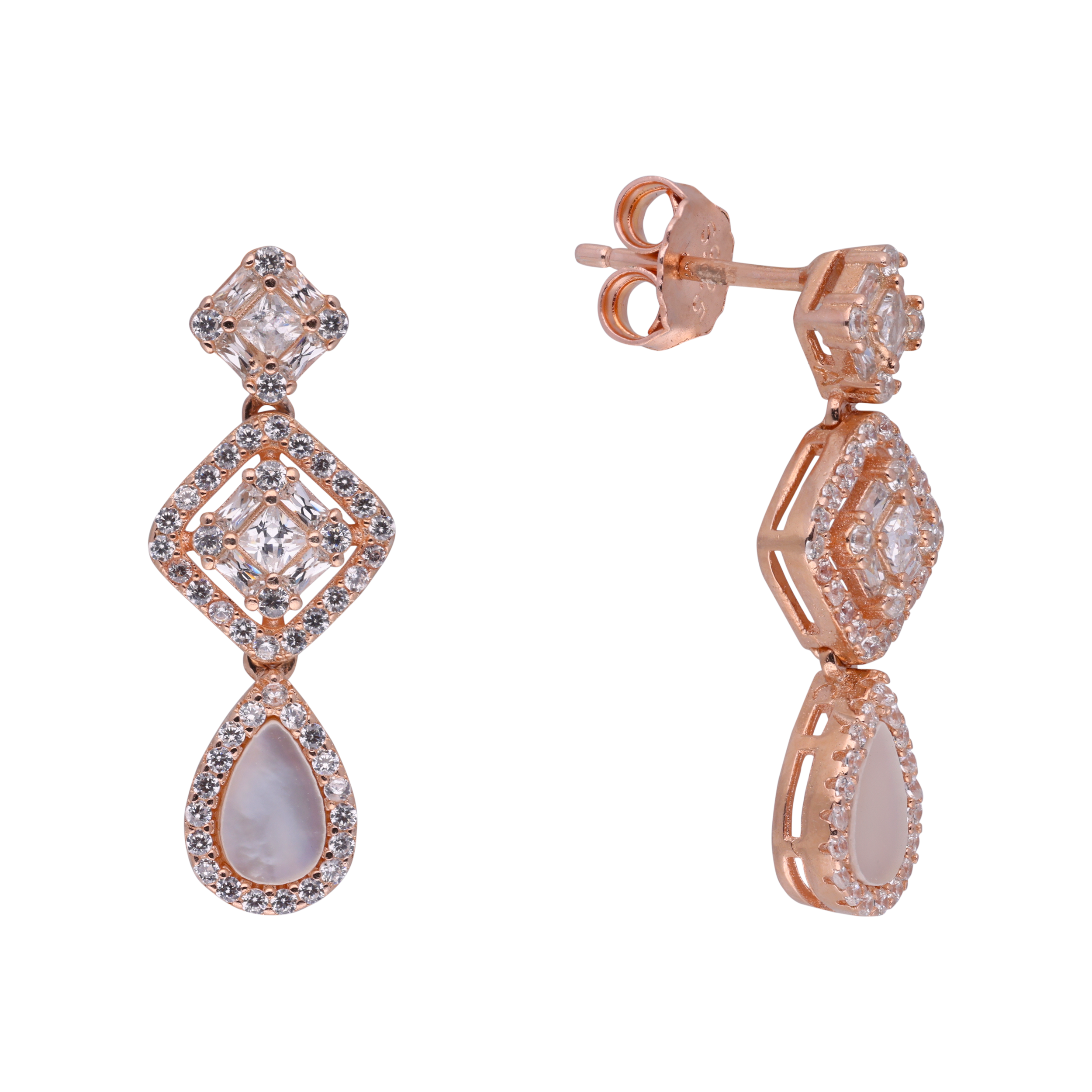 Opulent Sterling Silver Dangle Earrings with Crystal & Mother-of-Pearl Accents | SKU : 0021188398