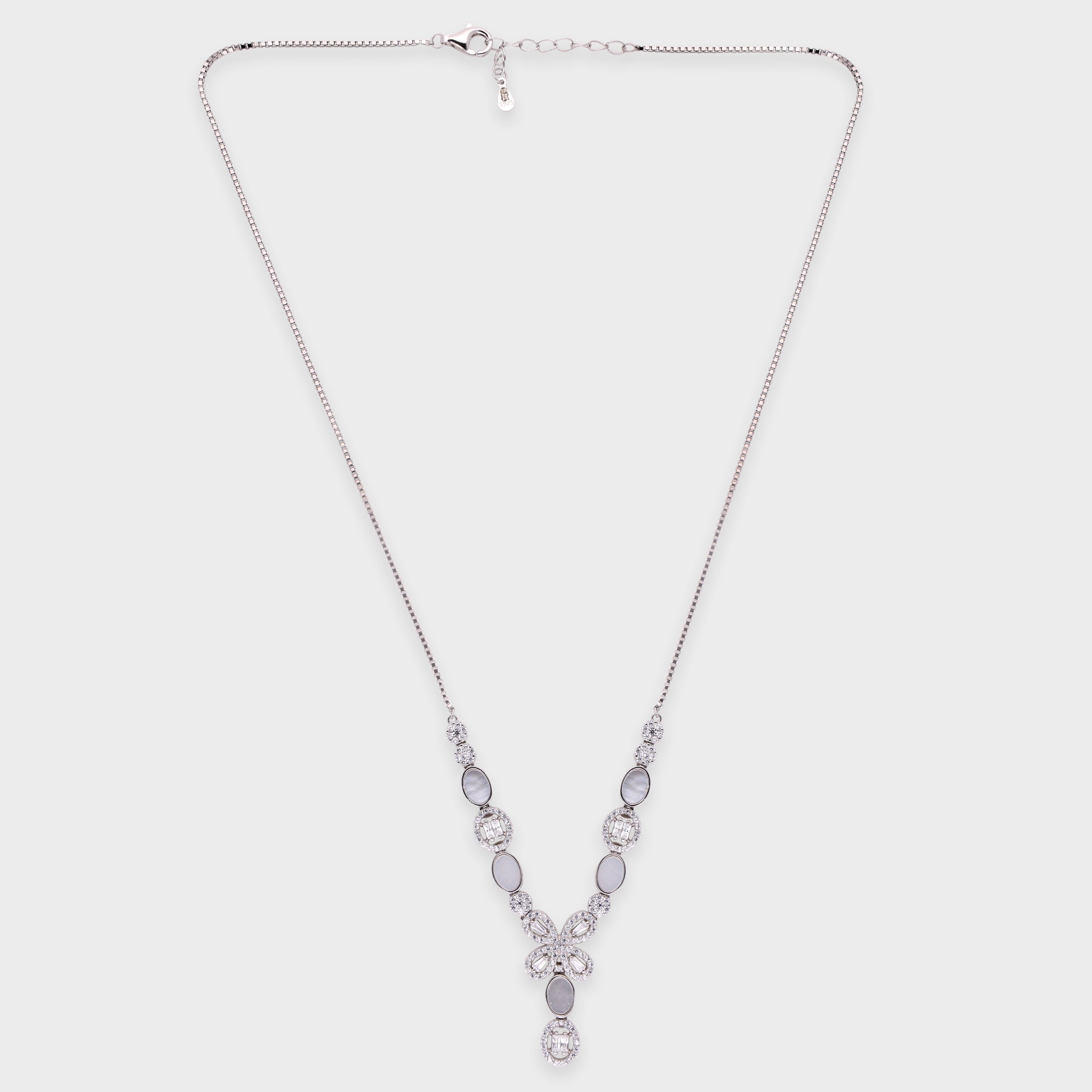 Regalia V-Drape Sterling Silver Necklace with Mother-of-Pearl and Stones | SKU : 0021188404, 0003526187