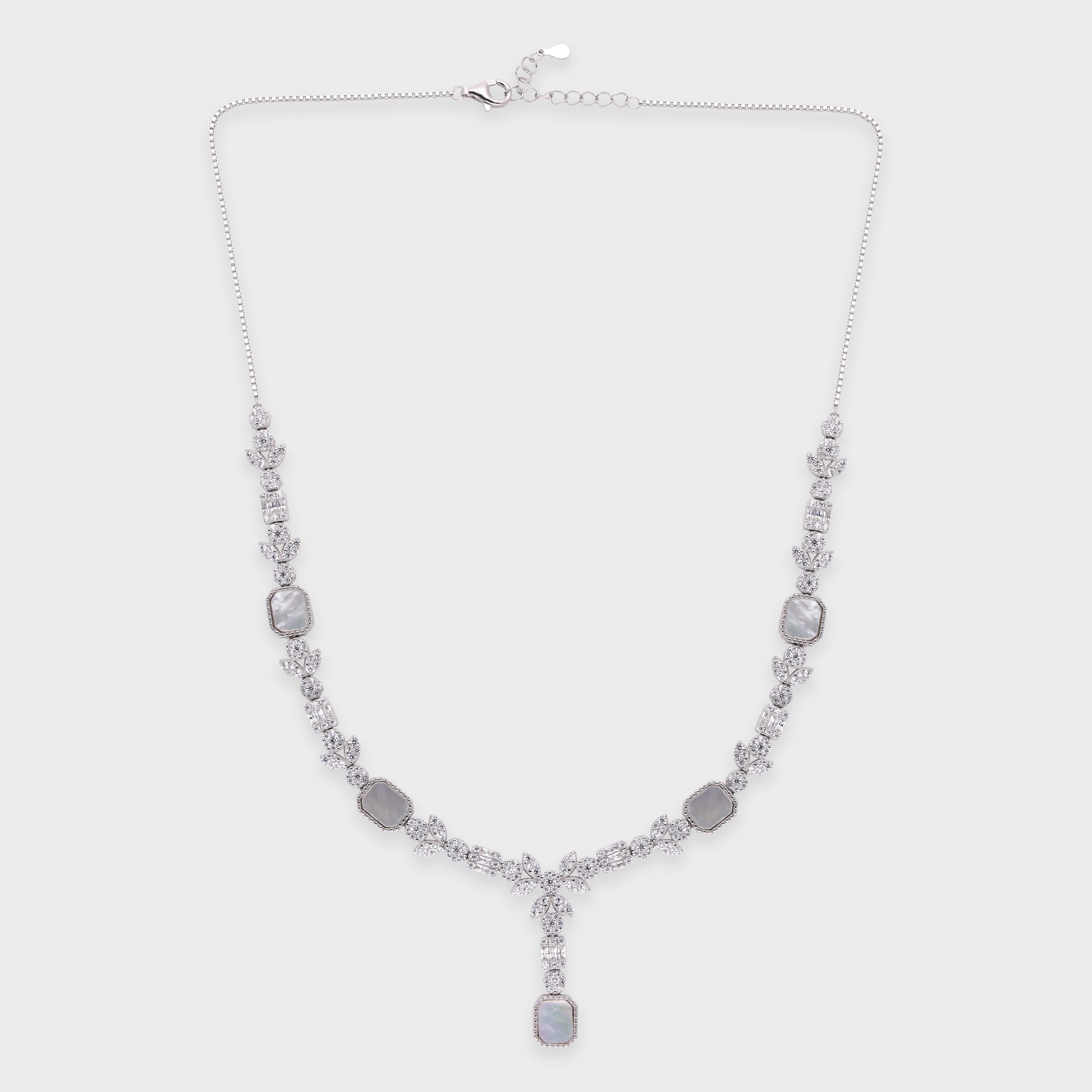 Sterling Silver Y-Drop Necklace with Stone Accents | SKU : 0021188480, 0003525906, 0003525609