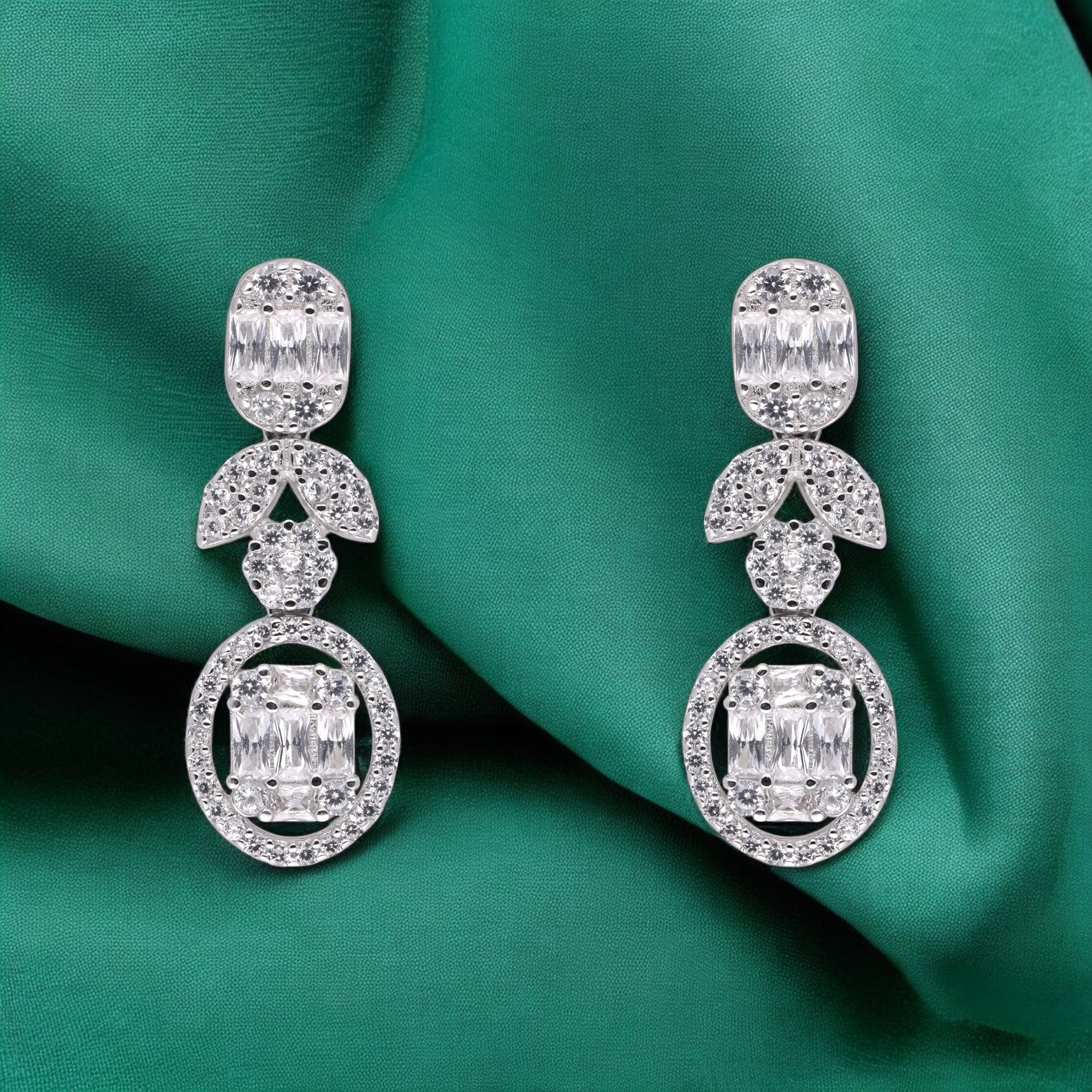 Ethereal Sterling Silver Dangle Earrings with Cubic Zirconia Accents | SKU : 0021188657, 0021188633