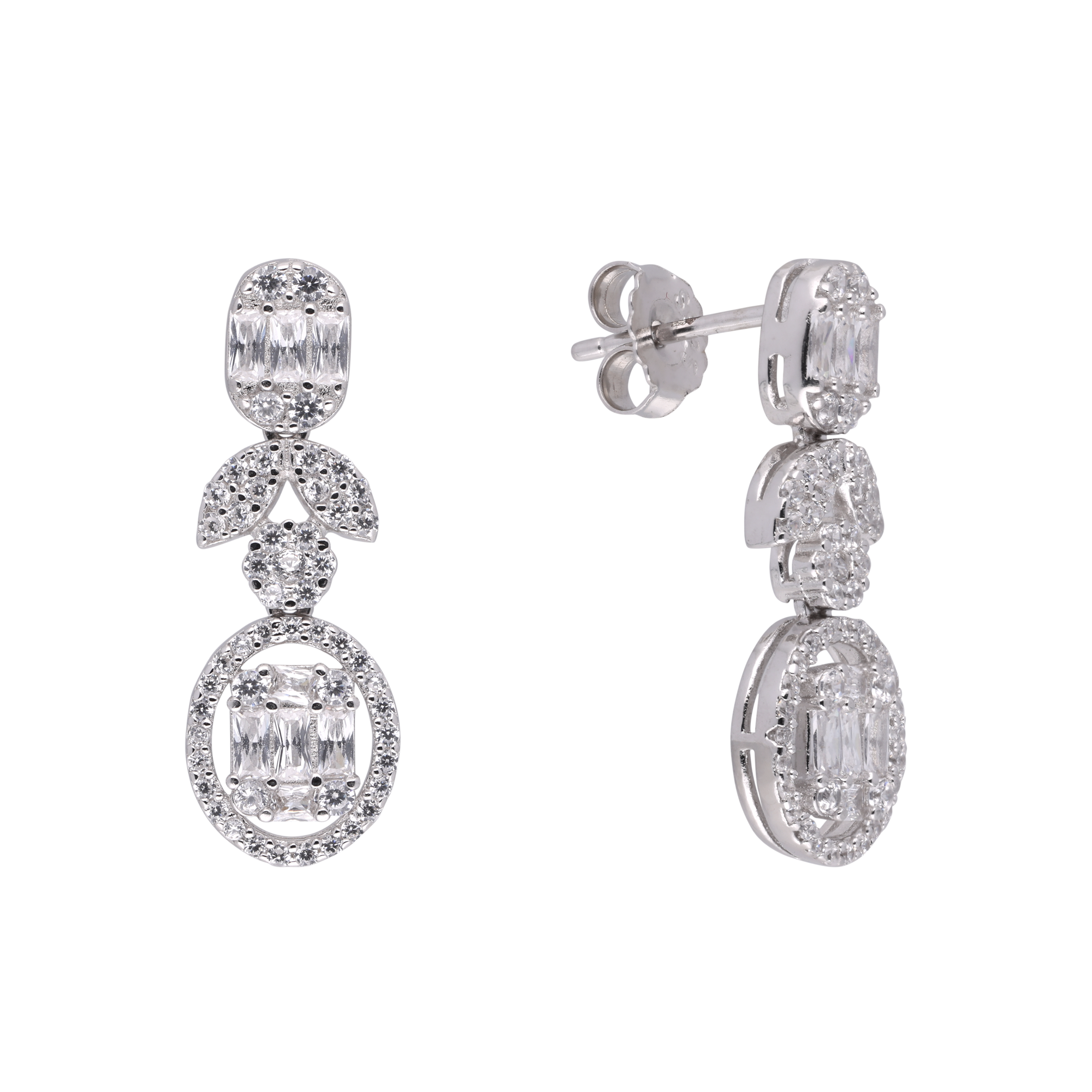 Ethereal Sterling Silver Dangle Earrings with Cubic Zirconia Accents | SKU : 0021188657, 0021188633