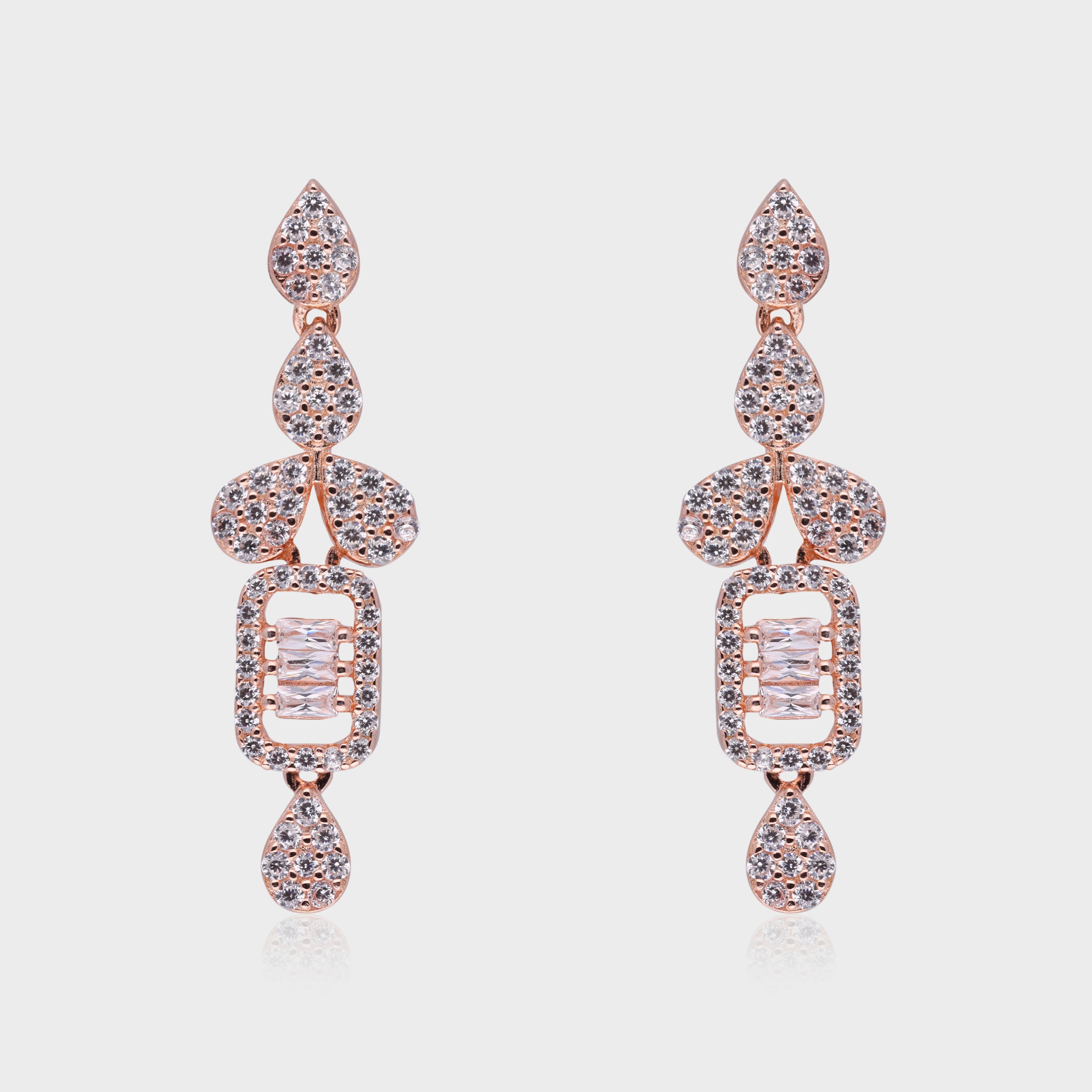 Rose Gold Sterling Silver Drop Earrings with Baguette Accent | SKU : 0021188954, 0021188930, 0003526057