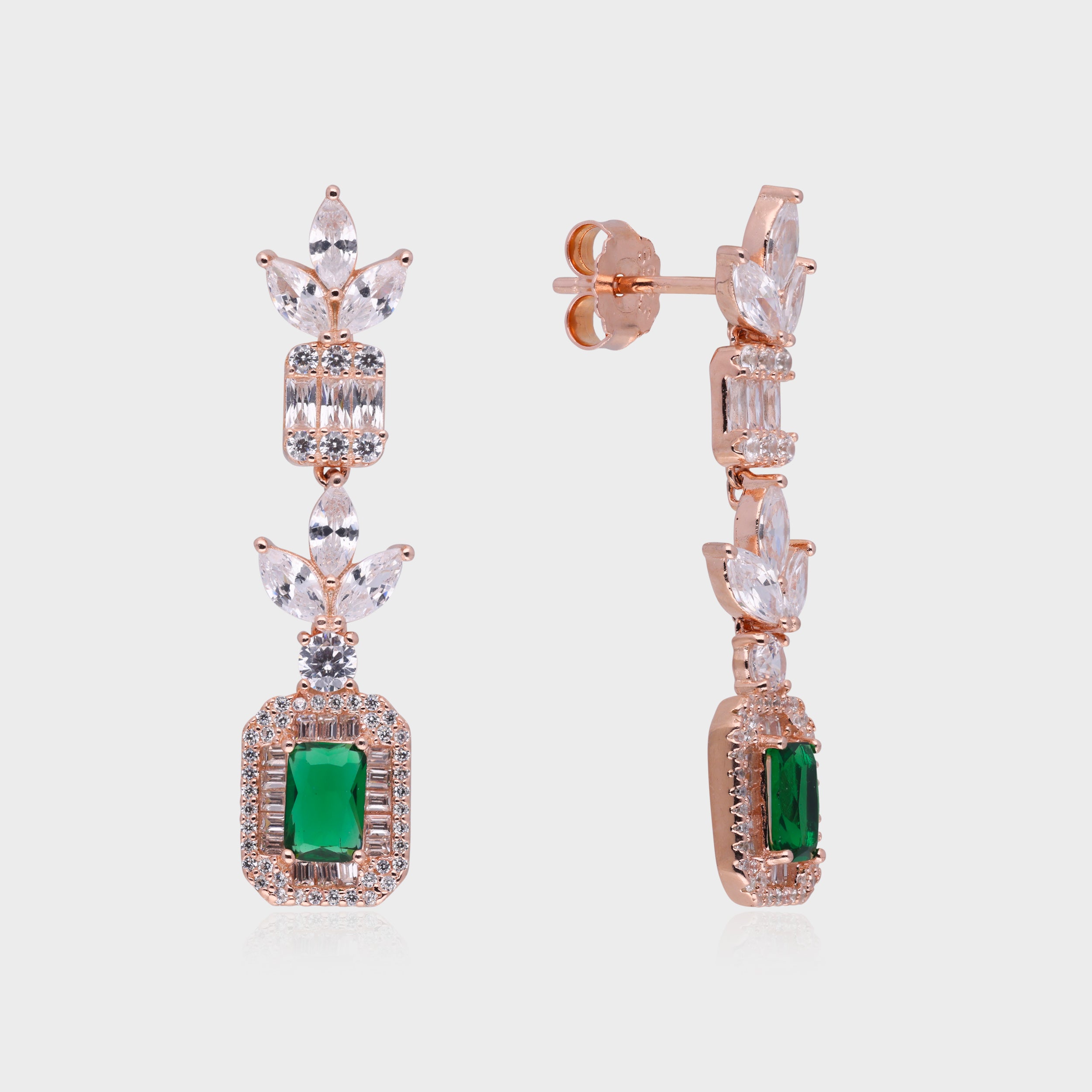 Celestial Grace Earrings with Emerald/Pink Center Stone | SKU : 0021189036, 0021189012, 0003526170, 0003526156, 0003525890