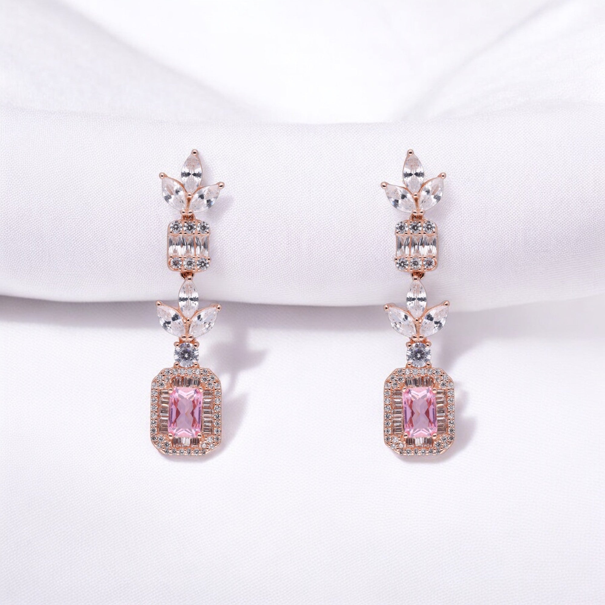 Celestial Grace Earrings with Emerald/Pink Center Stone | SKU : 0021189036, 0021189012, 0003526170, 0003526156, 0003525890