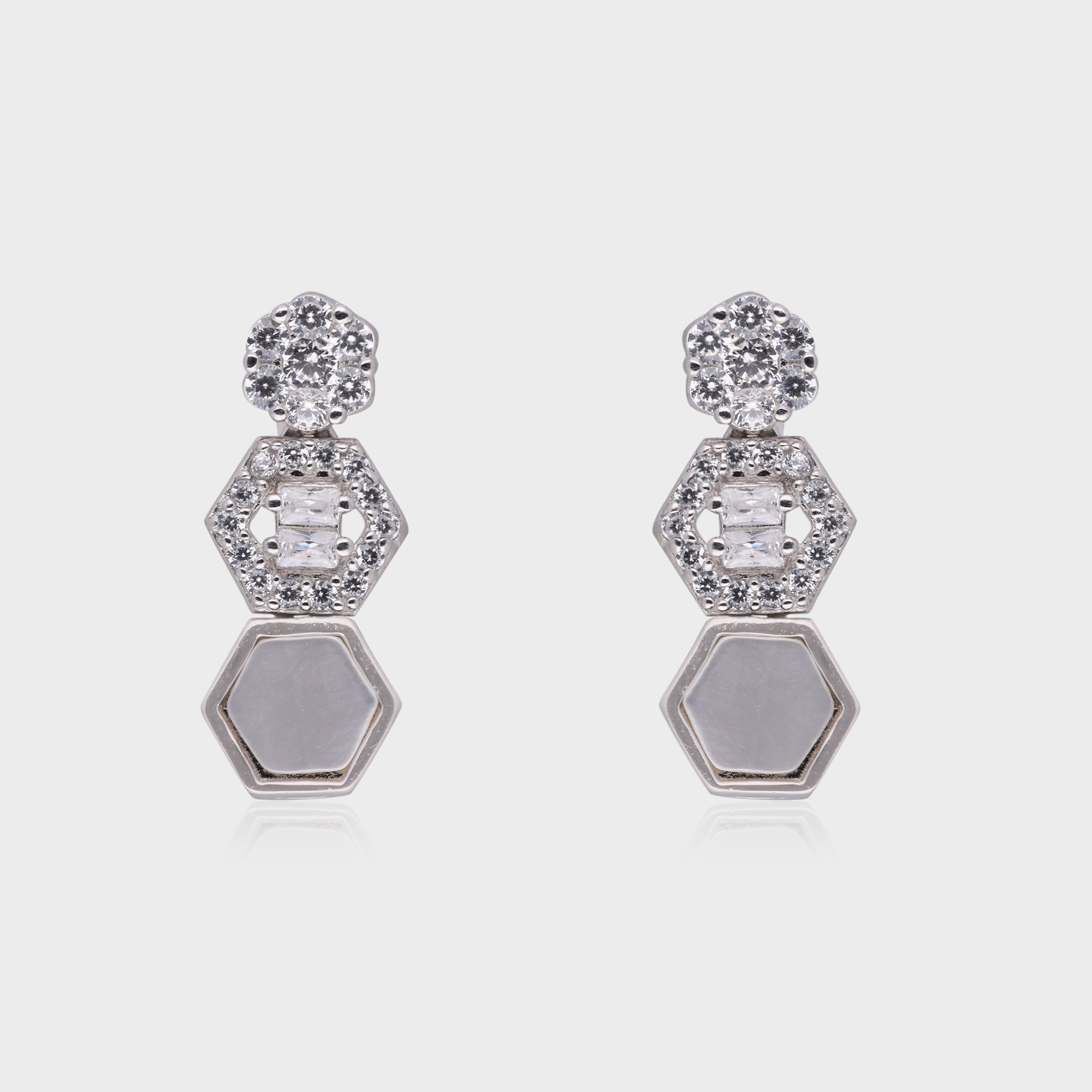 GeoGlow Rose Gold Earrings with Mother-of-Pearl and Crystal Accents | SKU : 0021189074, 0021189111, 0021189173,