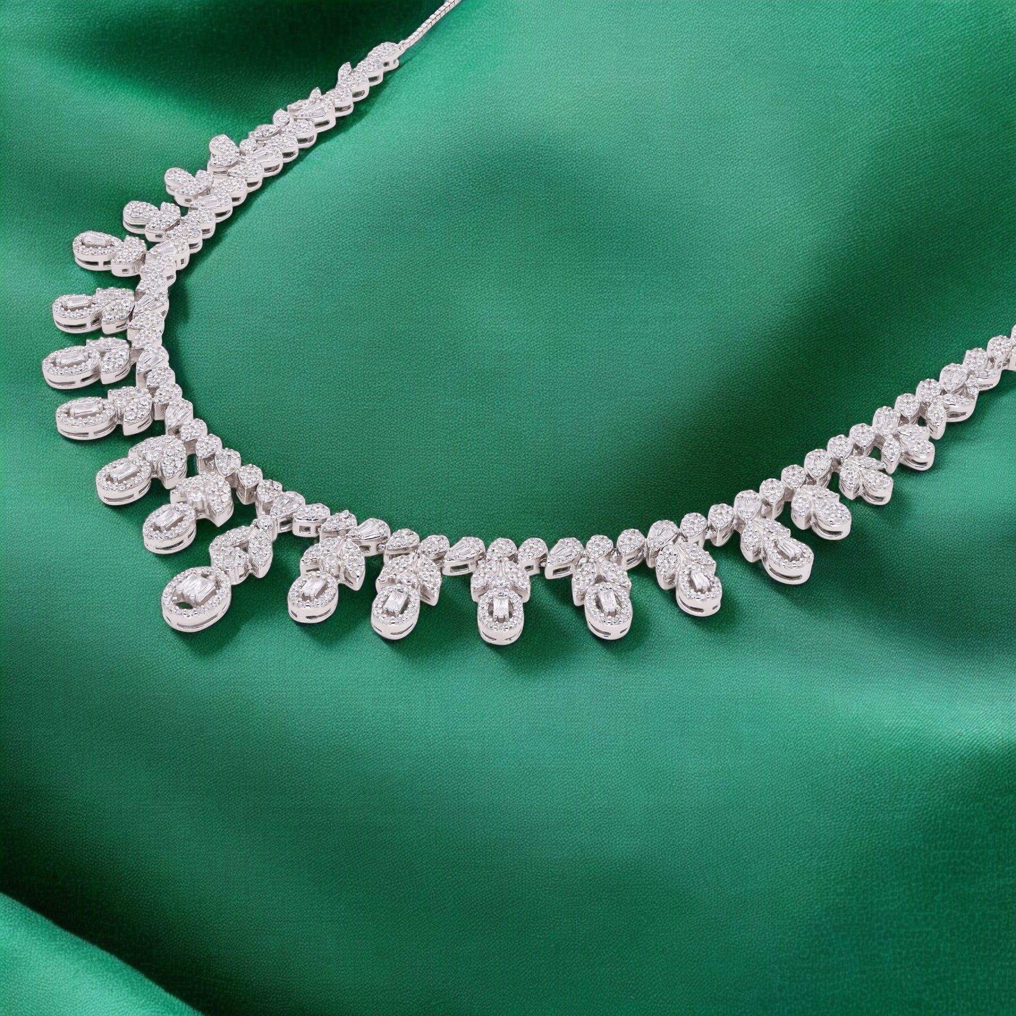 Sterling Silver Necklace with Cascading Zirconia Drops | SKU : 0021188343, 0021189180