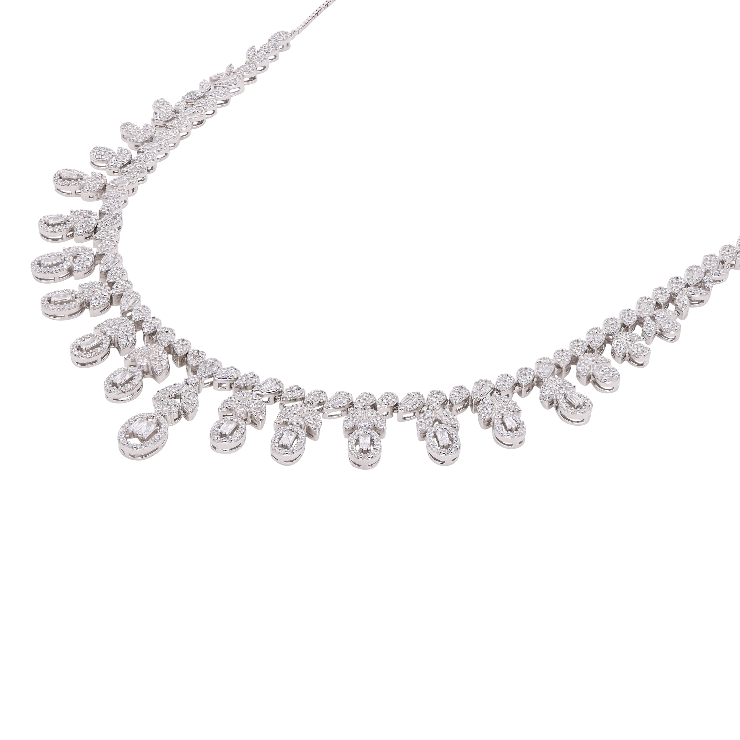 Sterling Silver Necklace with Cascading Zirconia Drops | SKU : 0021188343, 0021189180