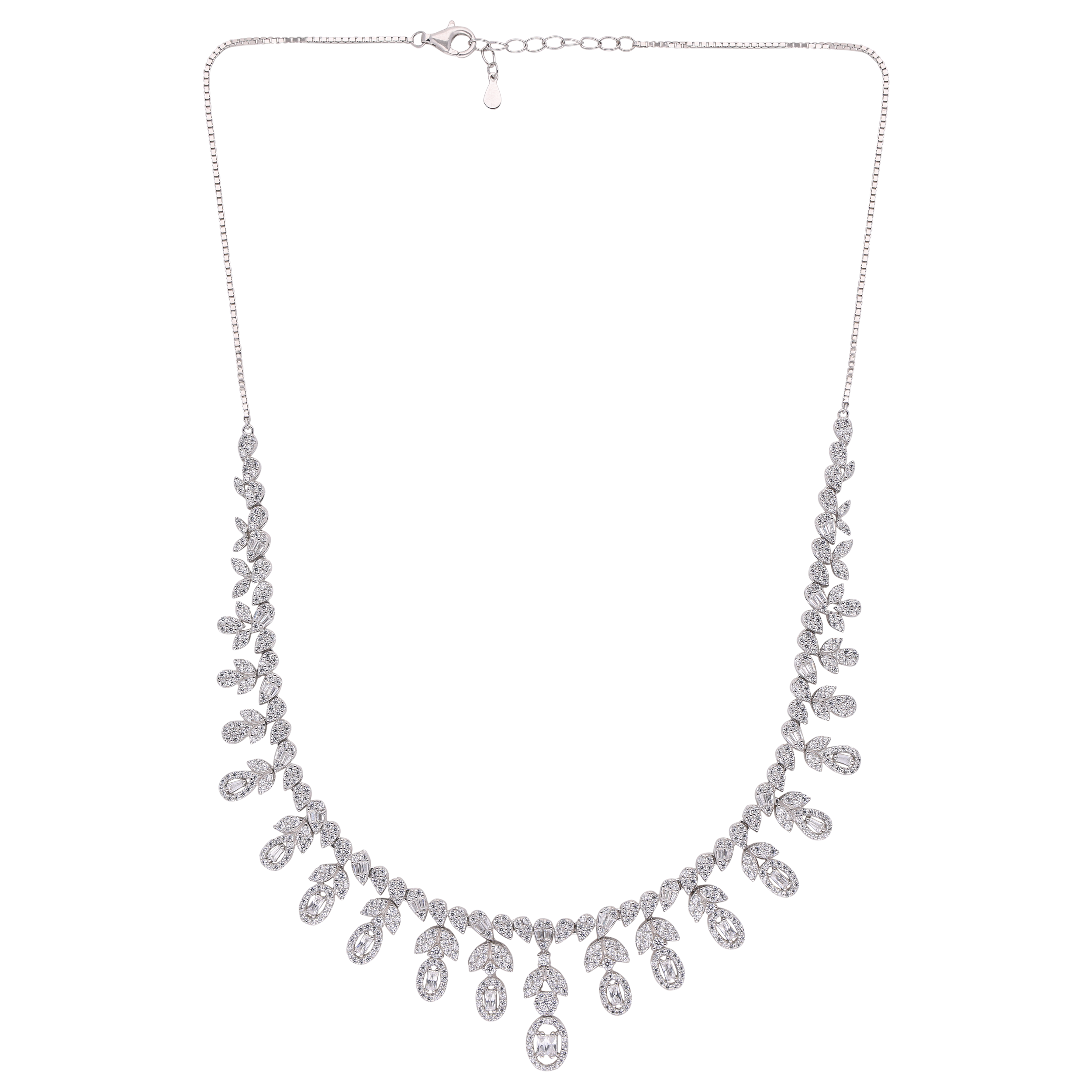 Sterling Silver Necklace with Cascading Zirconia Drops | SKU : 0021188343, 0021189180