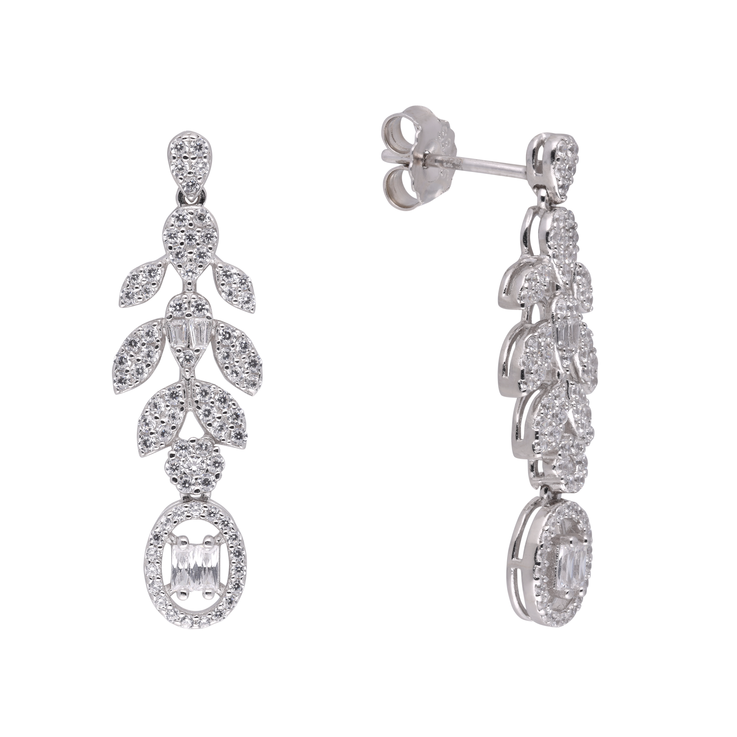 Ethereal Leaf Cascade: Sterling Silver Earrings with Sparkling Zirconia | SKU : 0021188350, 0021189197