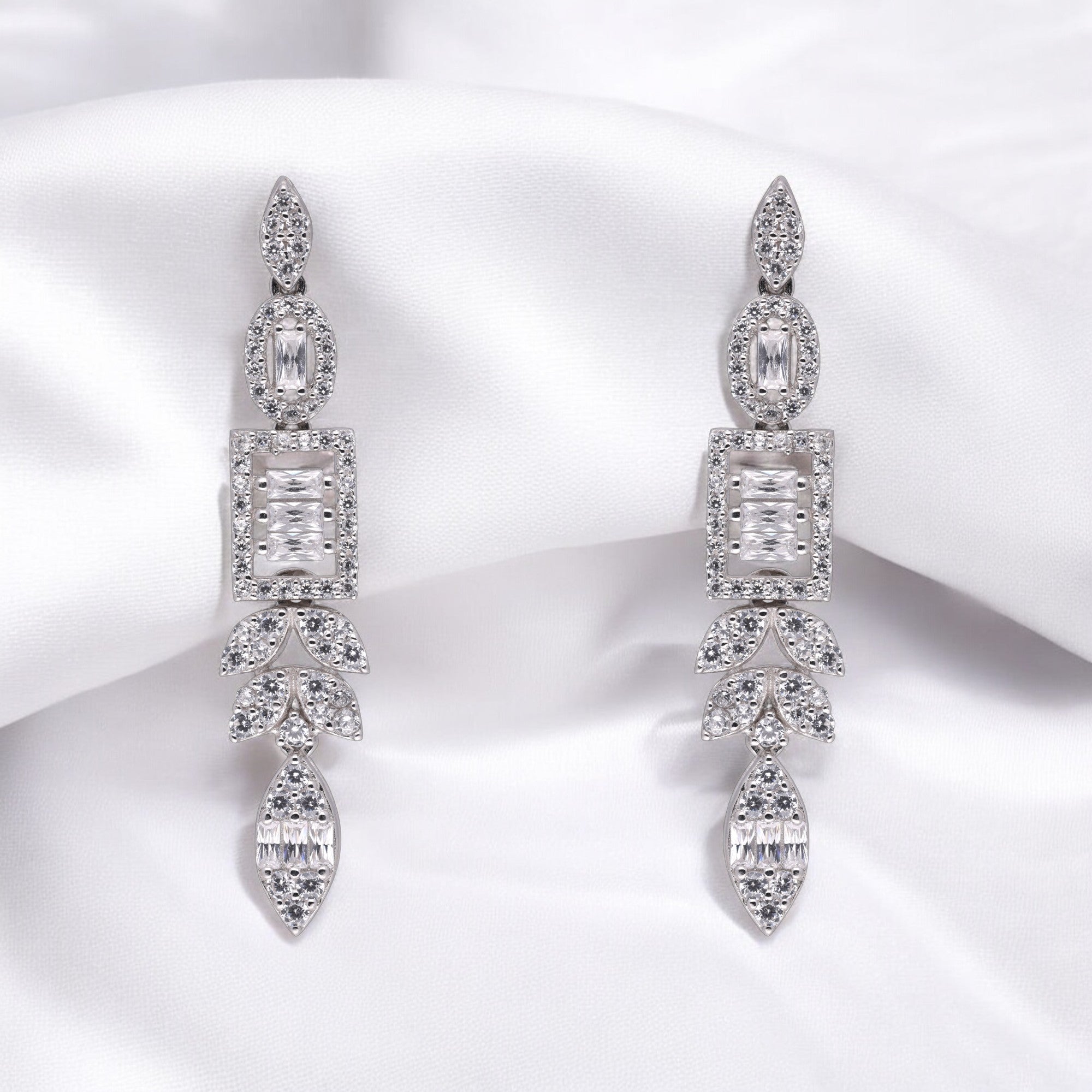 Elegant Sterling Silver Drop Earrings with Sparkling Cubic Zirconia | SKU : 0021189258, 0021189234, 0021189210, 0003526071