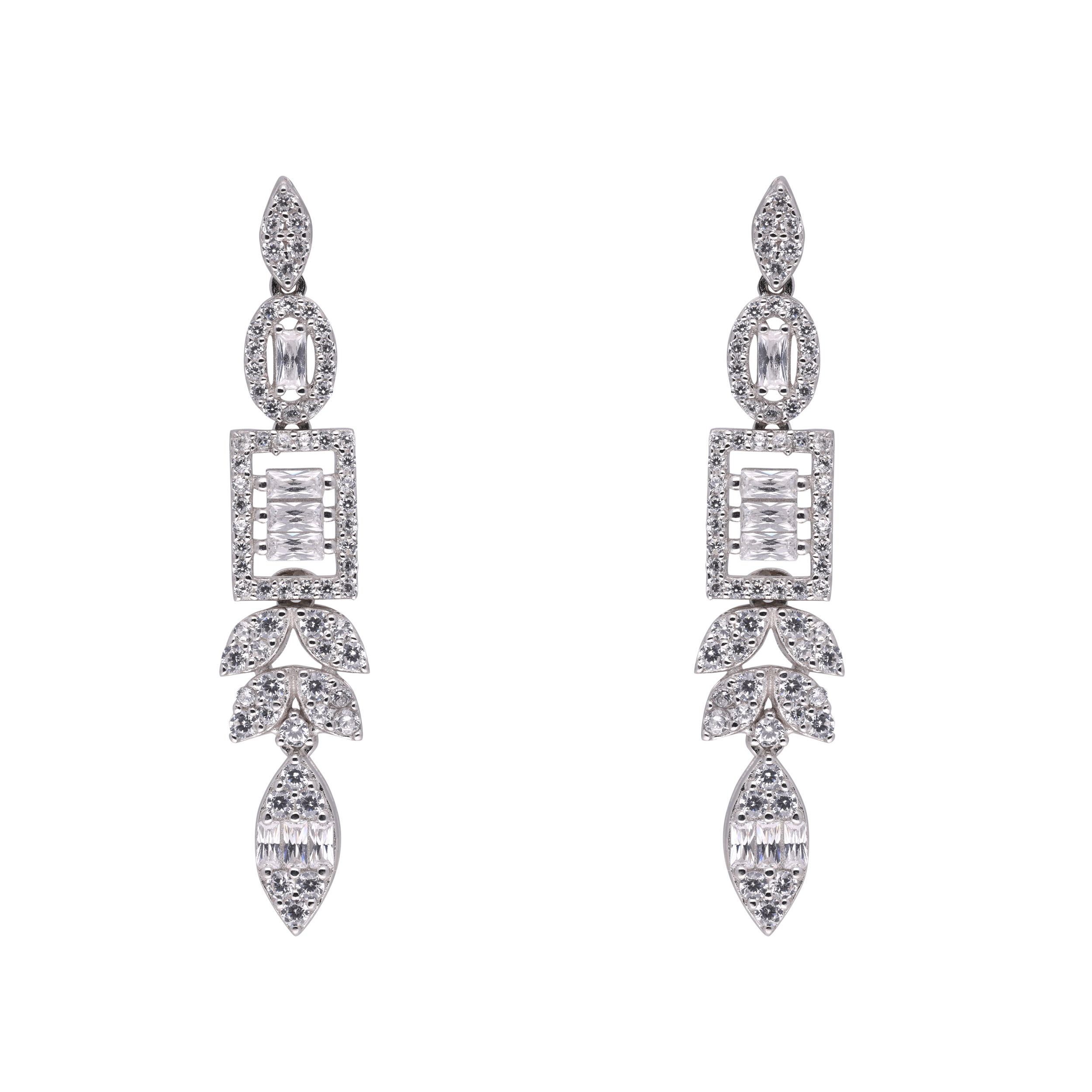 Elegant Sterling Silver Drop Earrings with Sparkling Cubic Zirconia | SKU : 0021189258, 0021189234, 0021189210, 0003526071