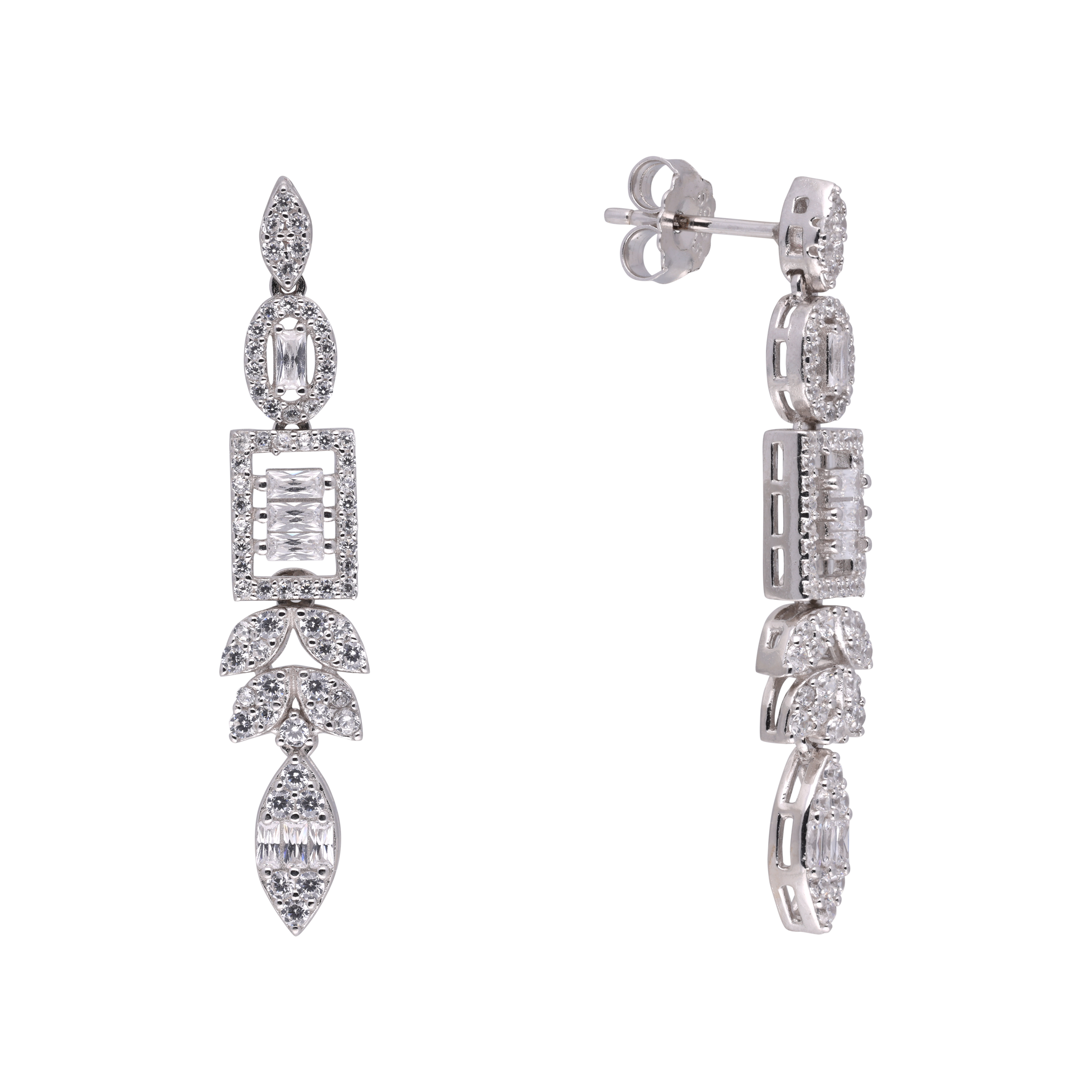 Elegant Sterling Silver Drop Earrings with Sparkling Cubic Zirconia | SKU : 0021189258, 0021189234, 0021189210, 0003526071