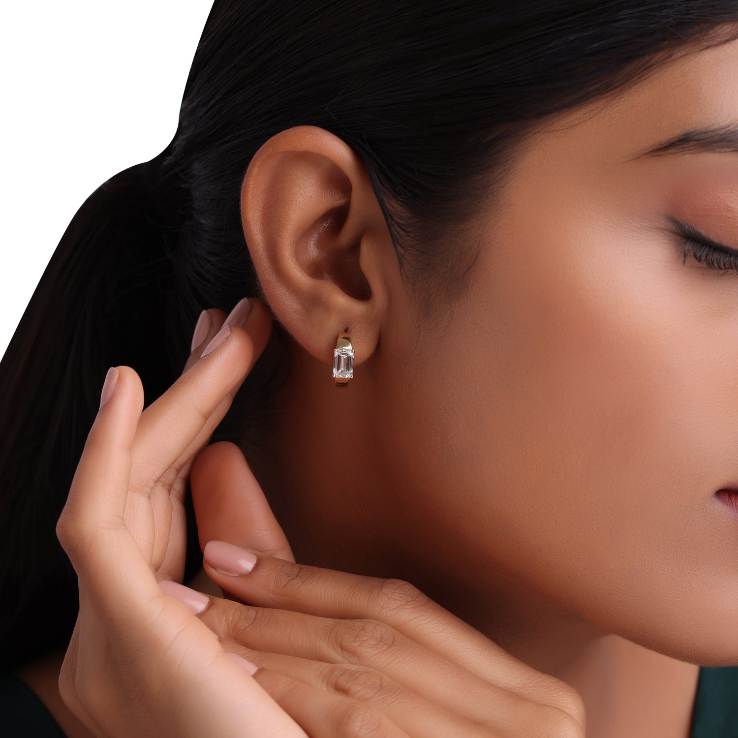 Golden Aura Emerald-Cut Lab-Grown Diamond Hoop Earrings | SKU : 0021211607
