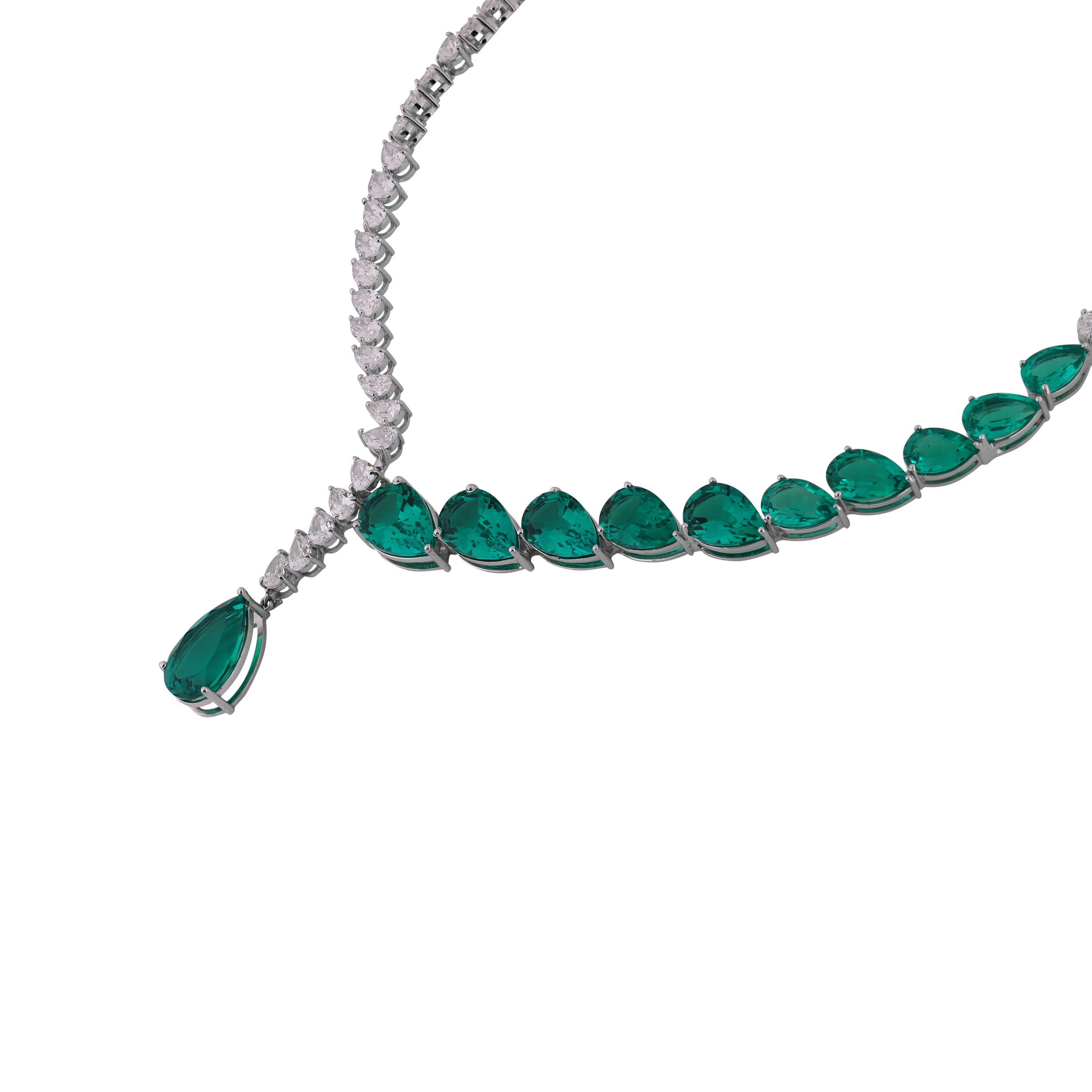 Asymmetrical Lab-Grown Multi-Diamond 15.180 Carat and Emerald Green Stone Necklace | SKU: 0021251641