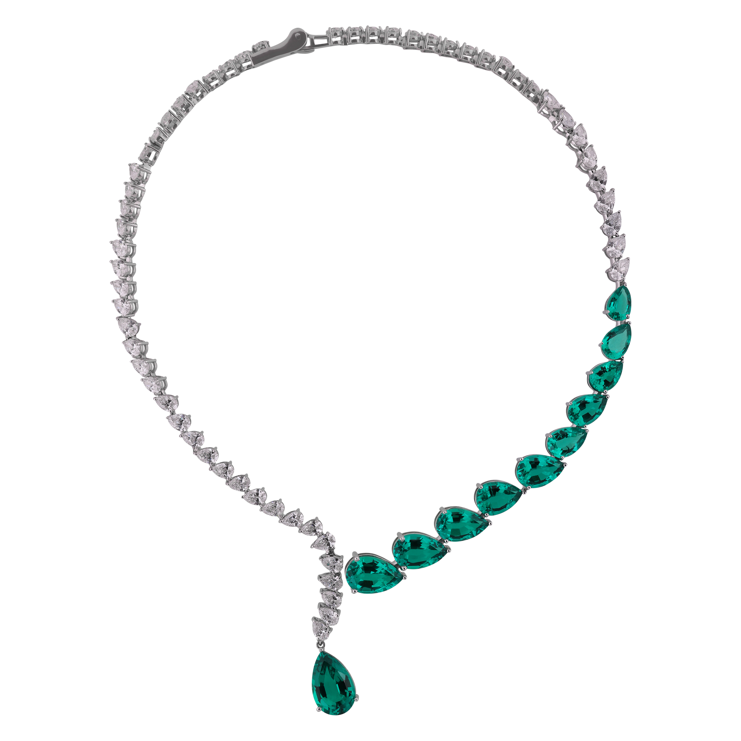 Asymmetrical Lab-Grown Multi-Diamond 15.180 Carat and Emerald Green Stone Necklace | SKU: 0021251641