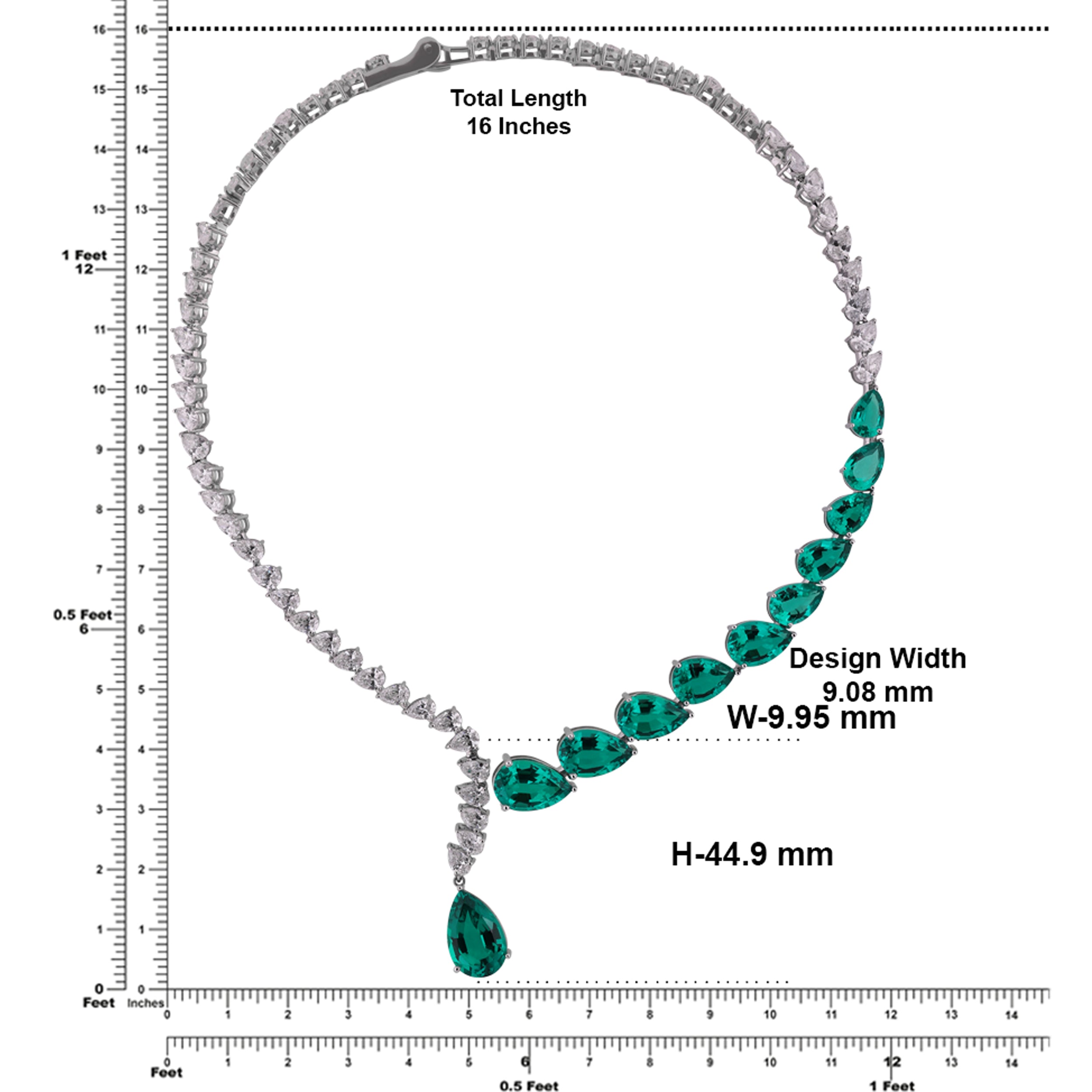 Asymmetrical Lab-Grown Multi-Diamond 15.180 Carat and Emerald Green Stone Necklace | SKU: 0021251641