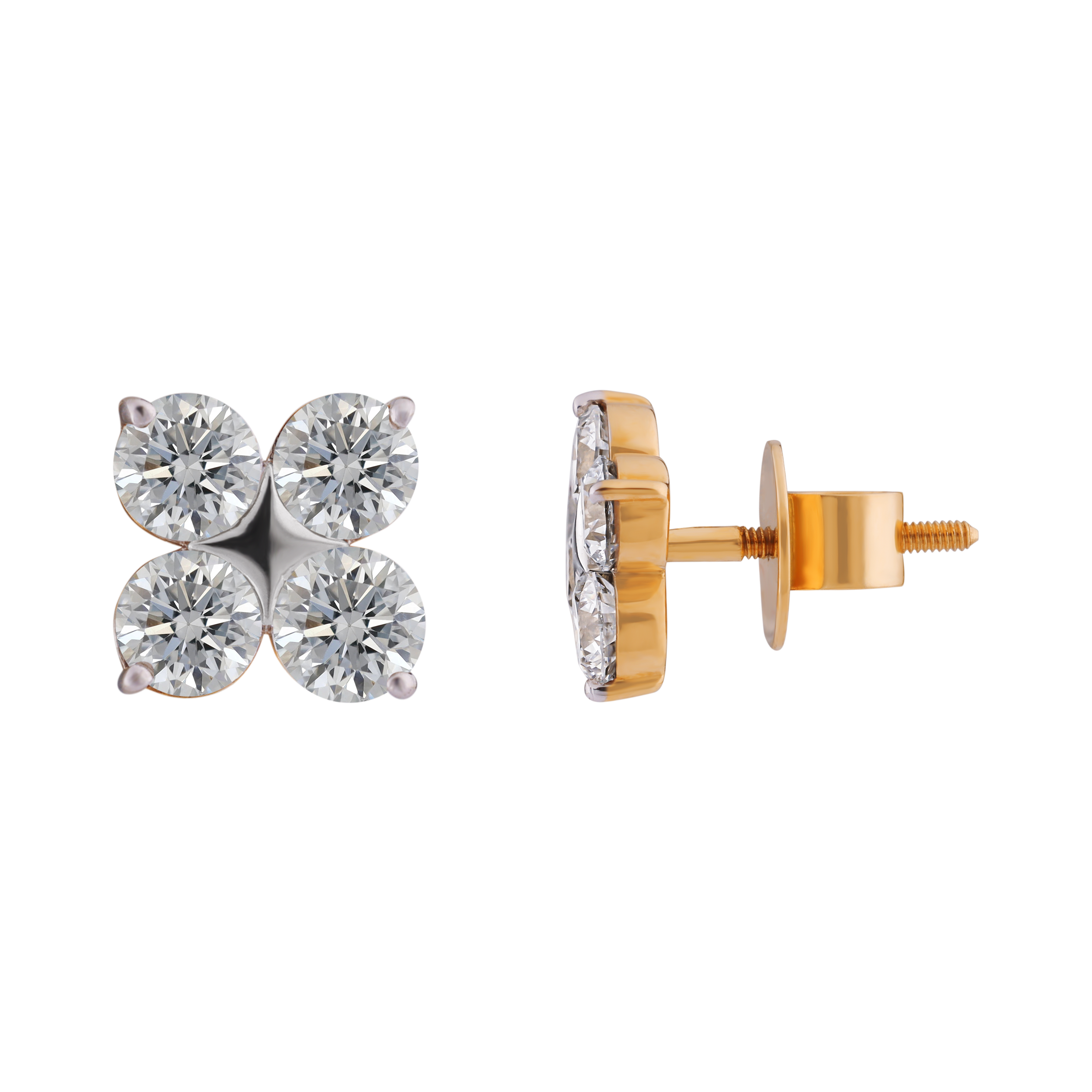 Round Brilliant 2.130 Carat Pair Lab-Grown Earstuds in 18K Yellow Gold | SKU: 0021265464