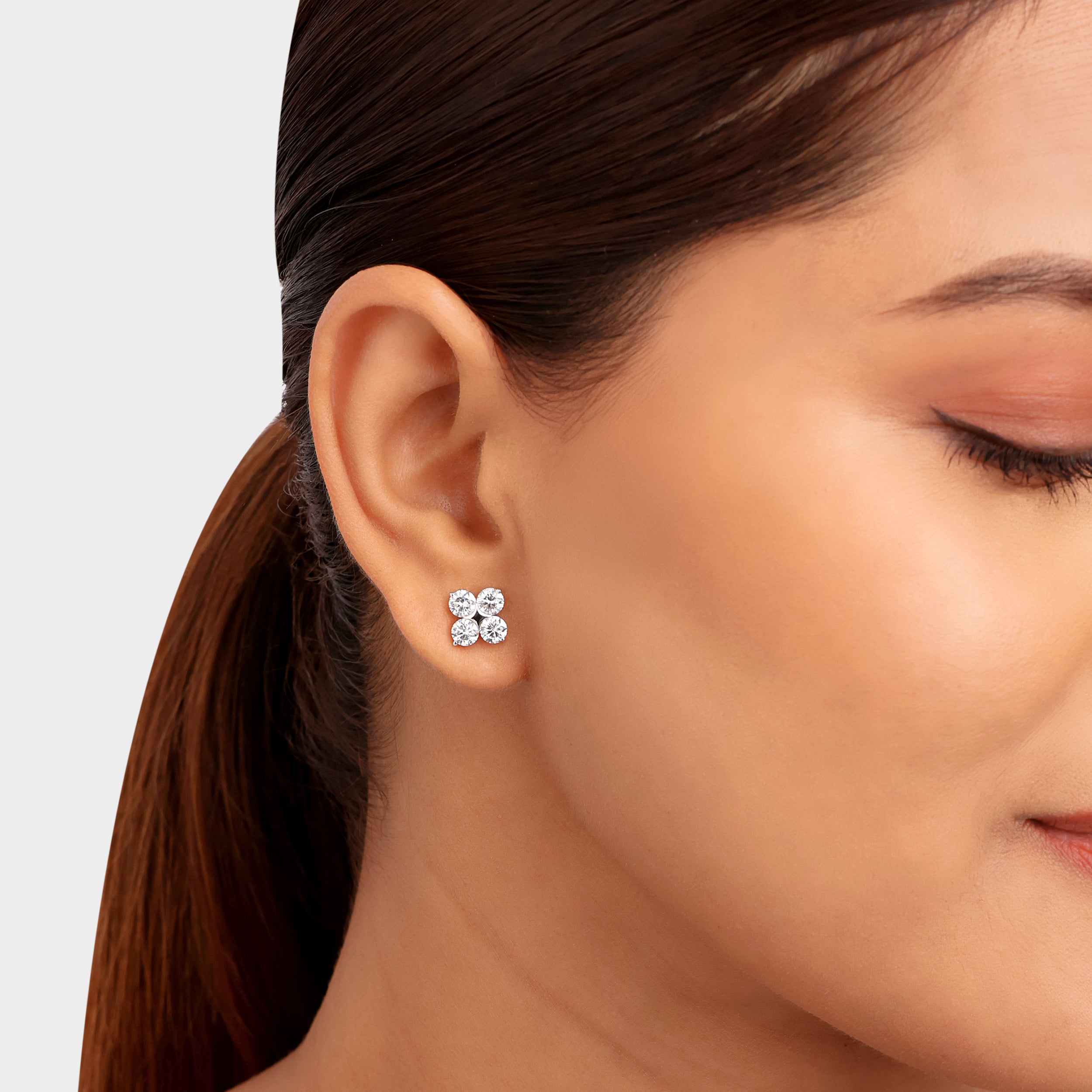 Round Brilliant 2.130 Carat Pair Lab-Grown Earstuds in 18K Yellow Gold | SKU: 0021265464