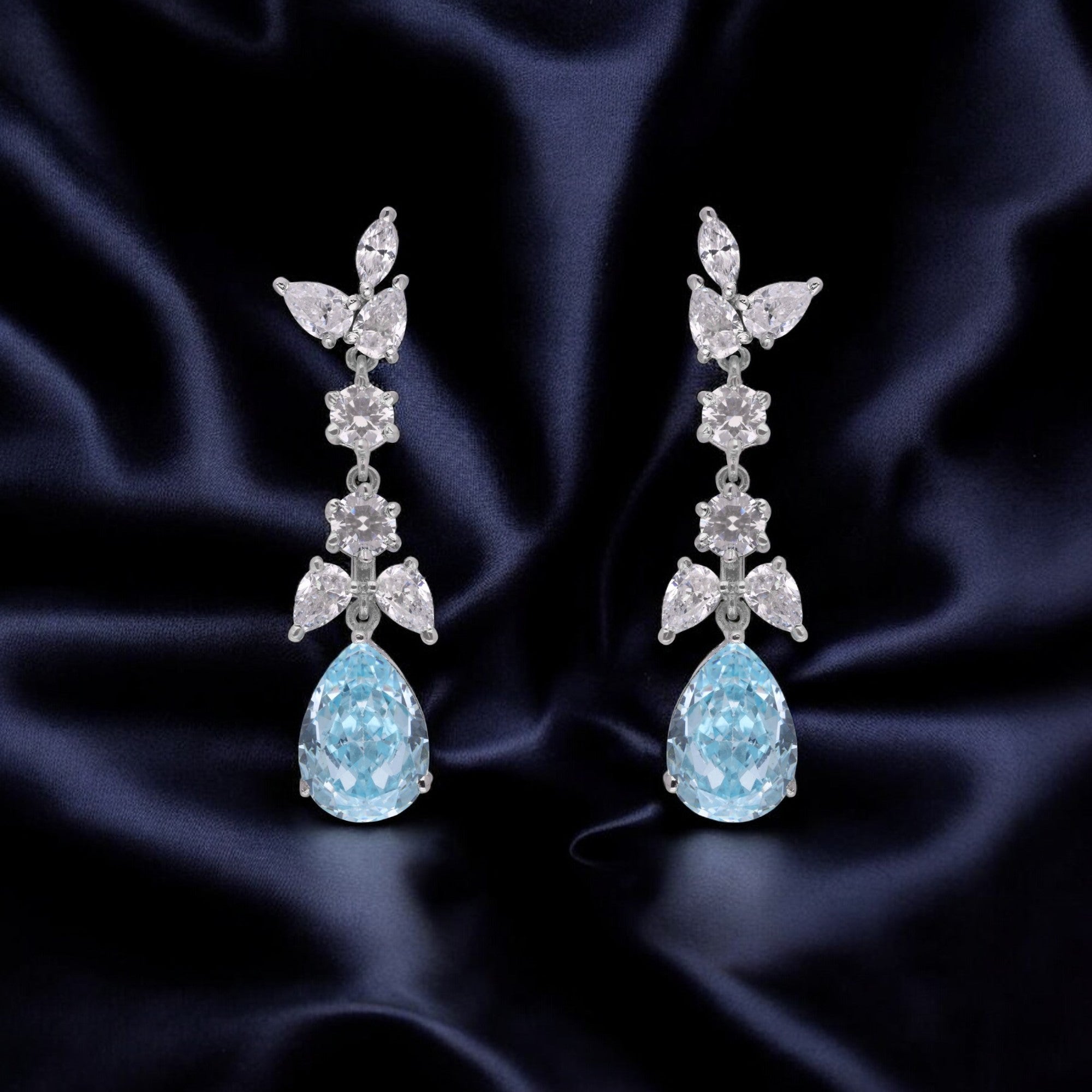 Sterling Silver Aquamarine & Diamond-Inspired Drop Earrings | SKU : 0021326073