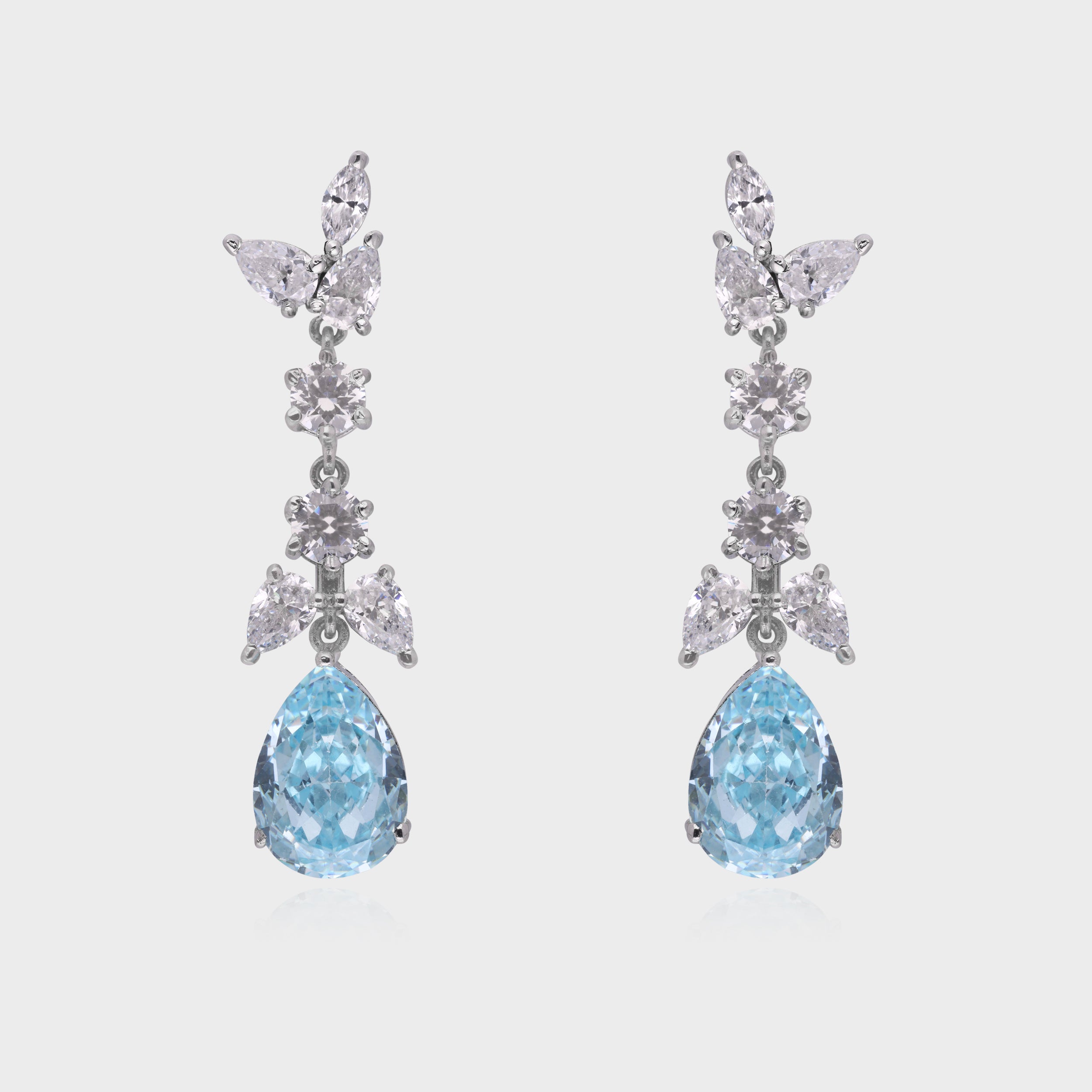 Sterling Silver Aquamarine & Diamond-Inspired Drop Earrings | SKU : 0021326073