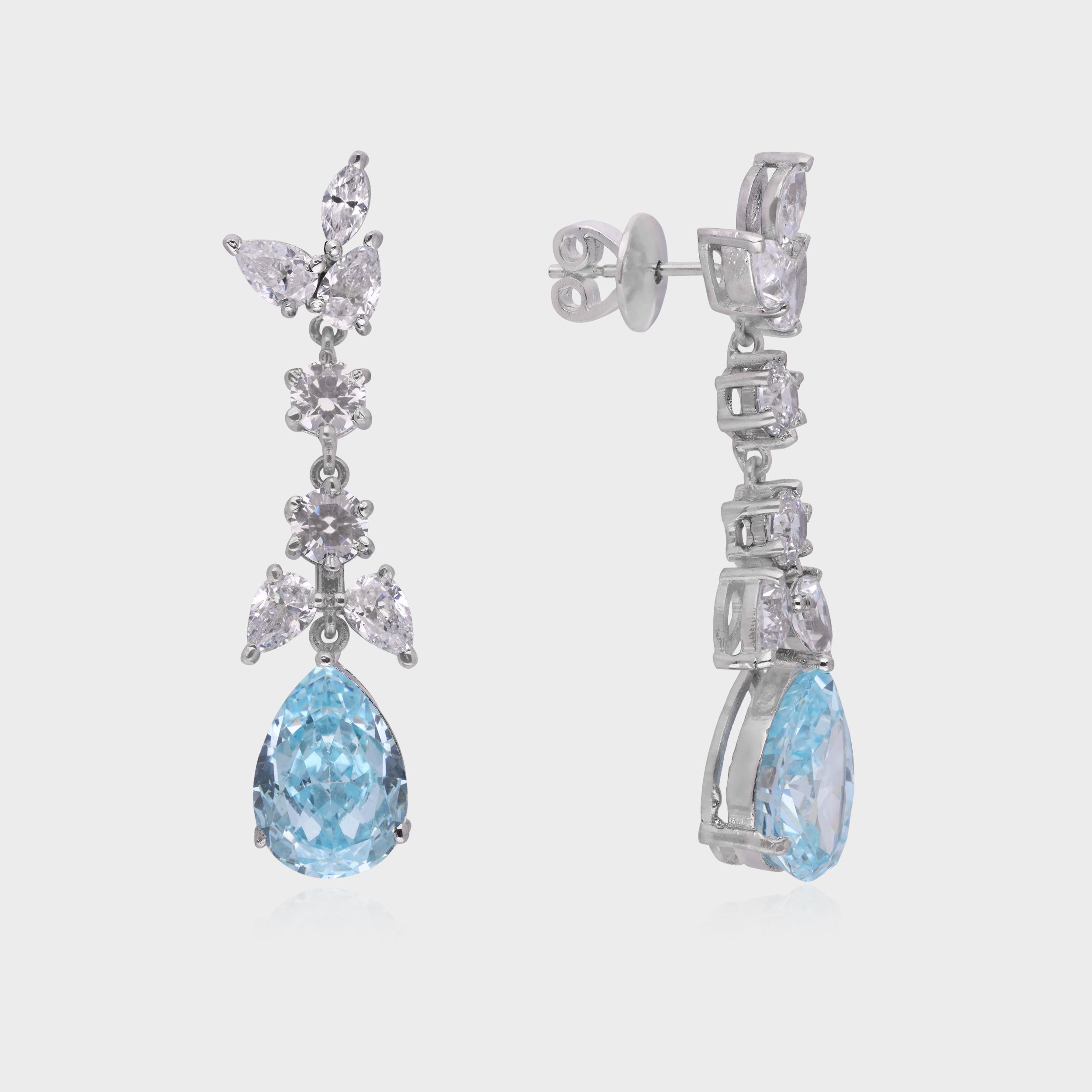 Sterling Silver Aquamarine & Diamond-Inspired Drop Earrings | SKU : 0021326073