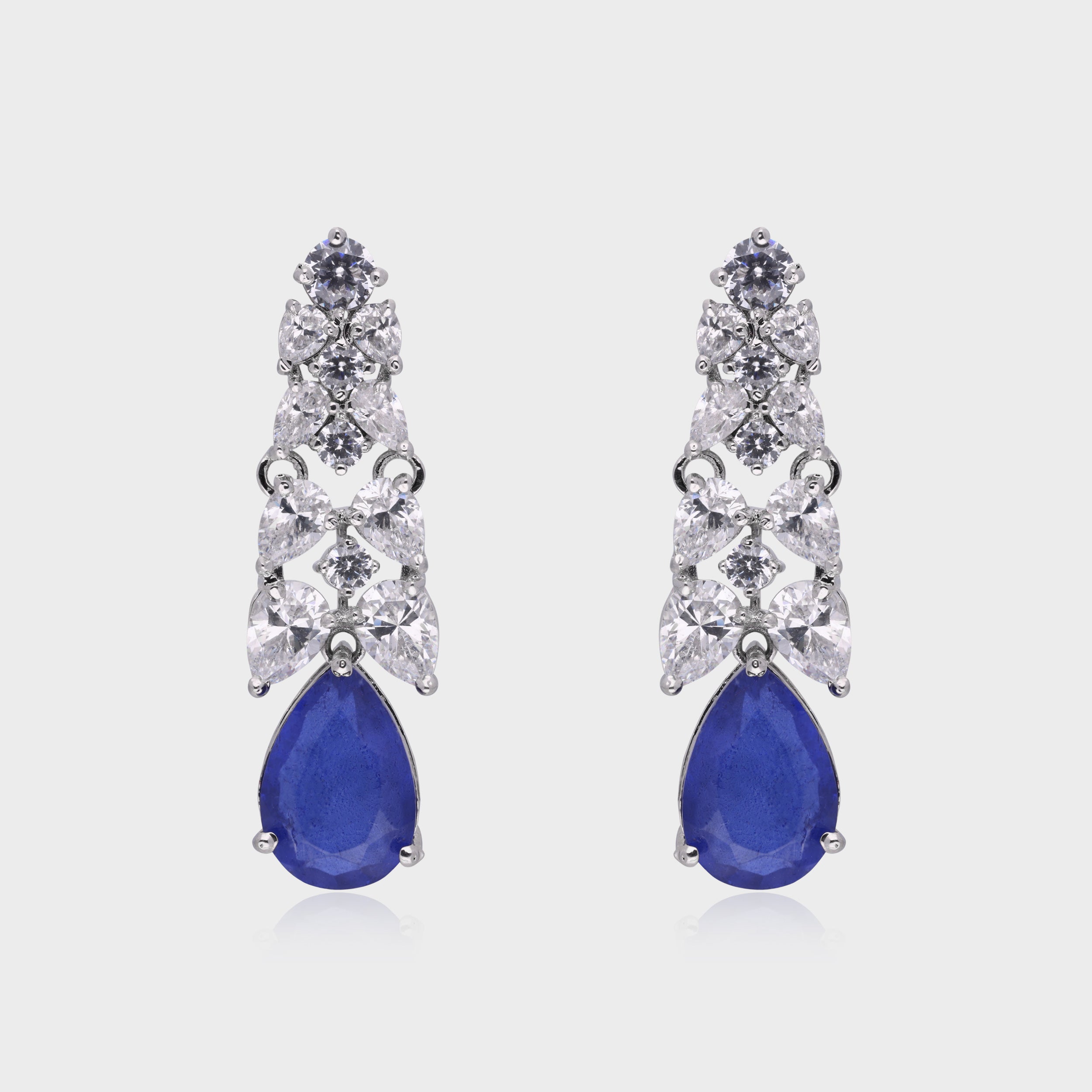 Sterling Silver Sapphire & Diamond-Inspired Drop Earrings | SKU : 0021326349