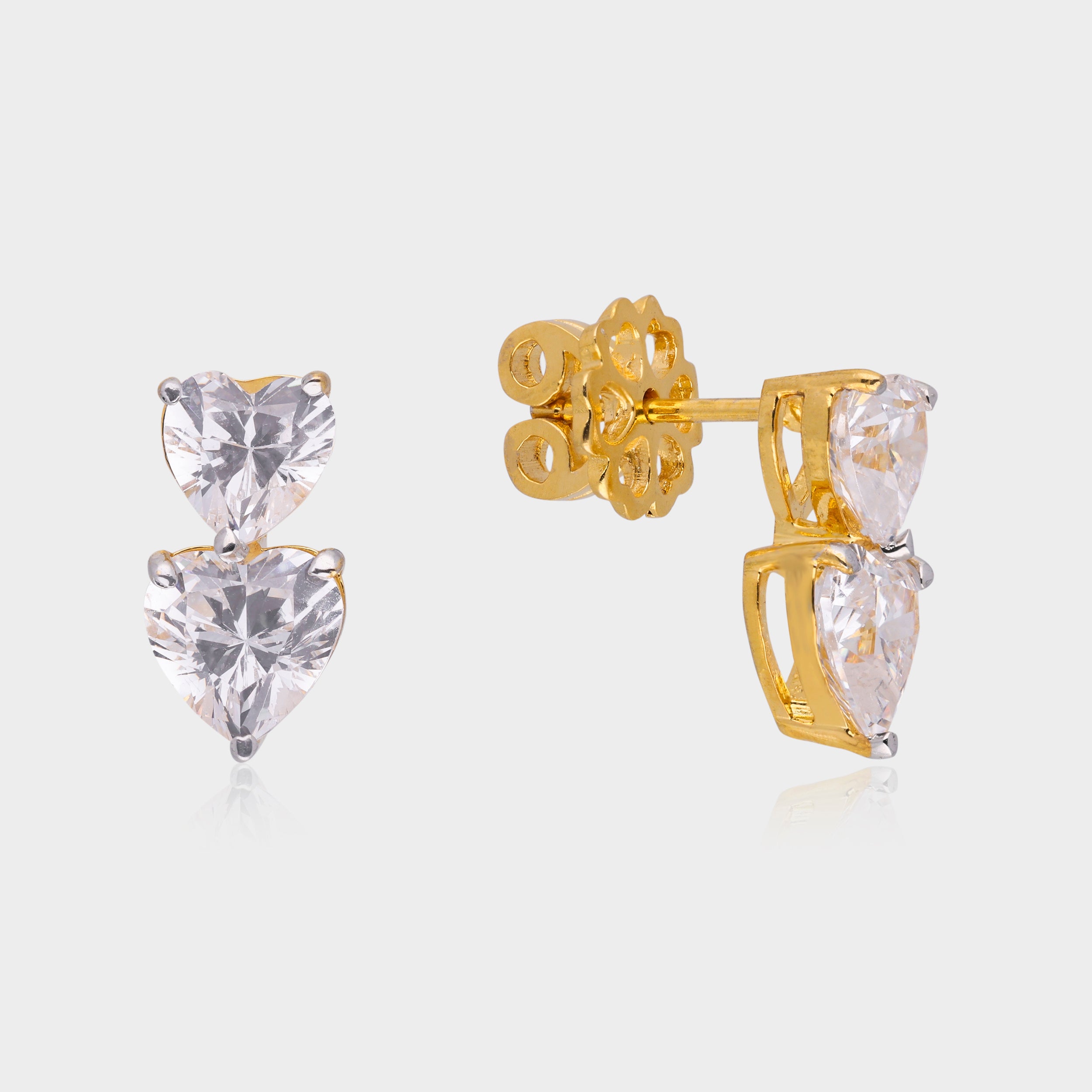 Twin Flame Heart-Cut Stud Earrings in Radiant Gold Tone | SKU : 0021327766