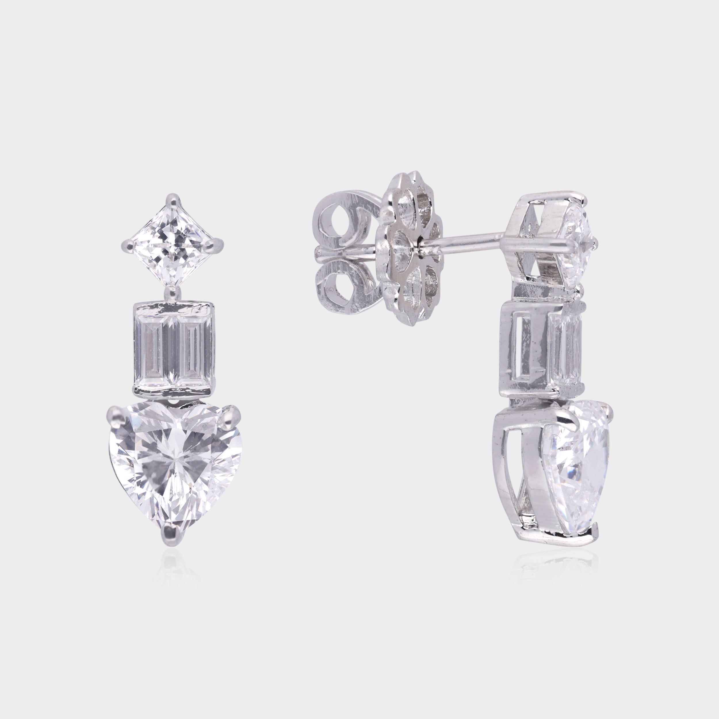 Trio-Cut Sparkling Stud Earrings in White Finish | SKU : 0021327803