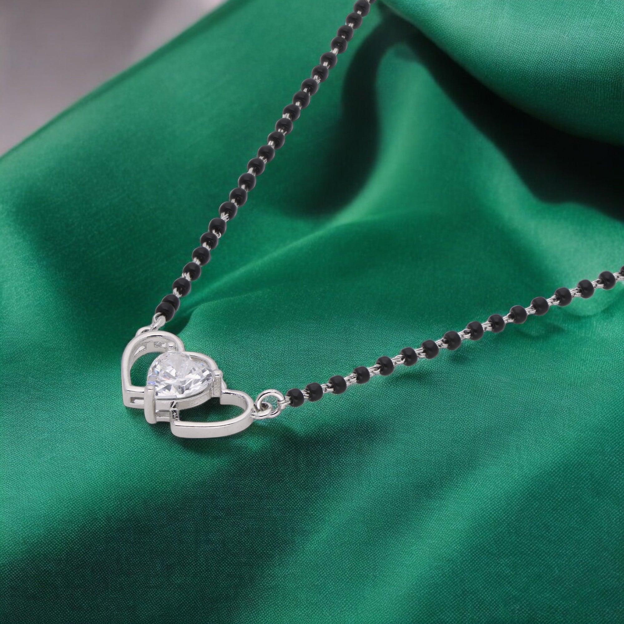 Elegant Heart-Cut Stone Mangalsutra with Dual Heart Charm | SKU : 0021327940