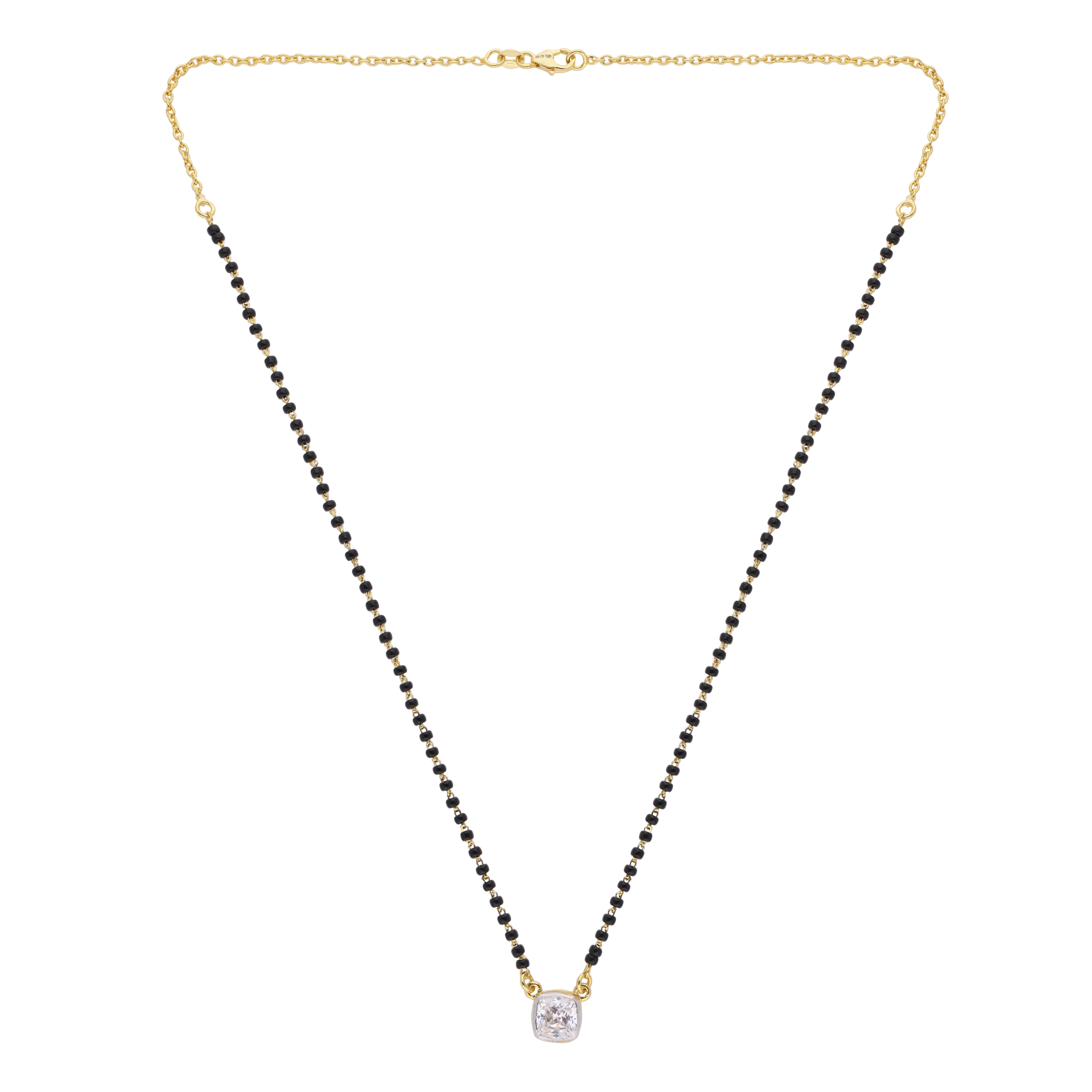 Gold-Tone Cushion-Cut Solitaire Mangalsutra – Classic Elegance | SKU: 0021328008