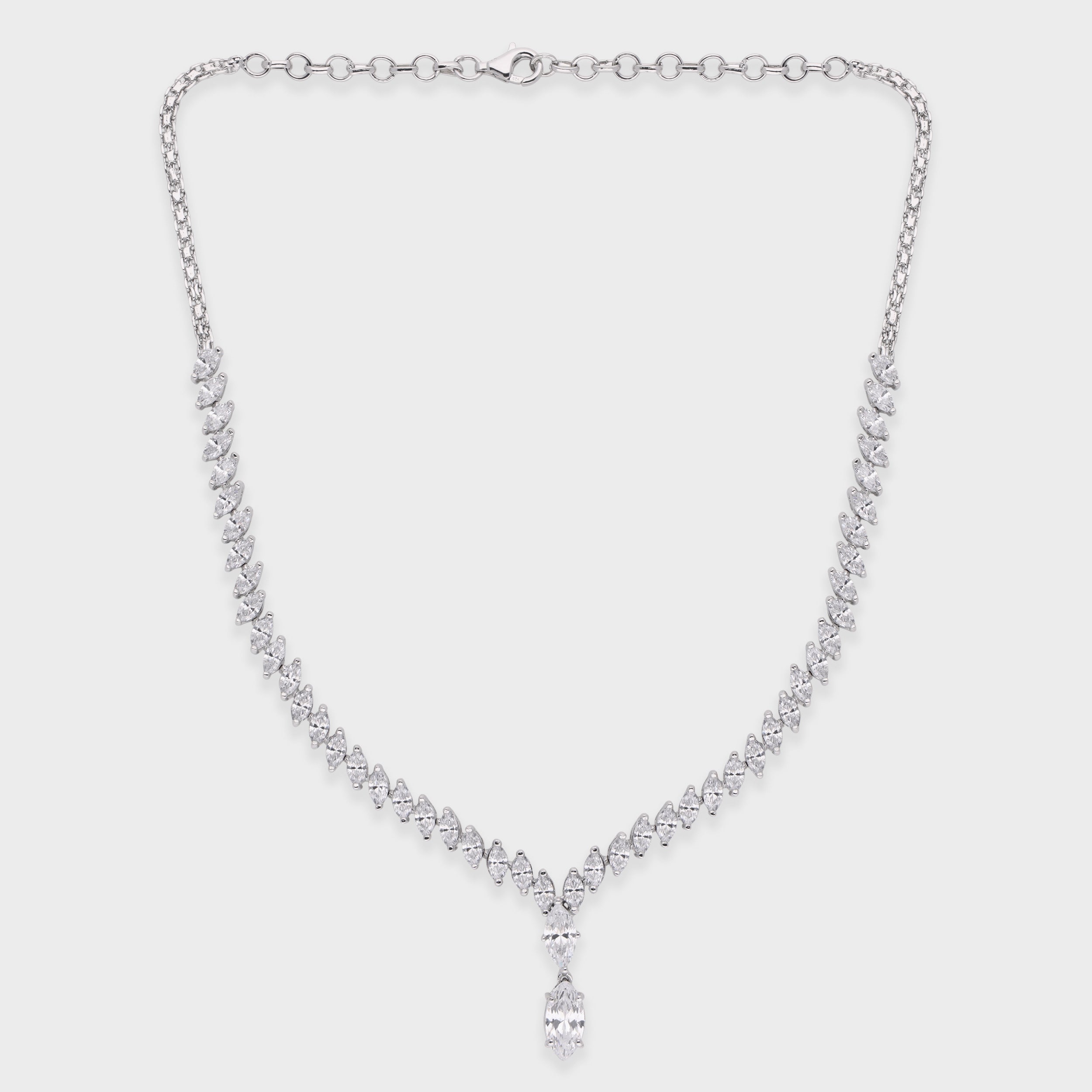 Elegant Marquise-Cut White Stone Necklace in High-Polish Finish | SKU : 0021328060