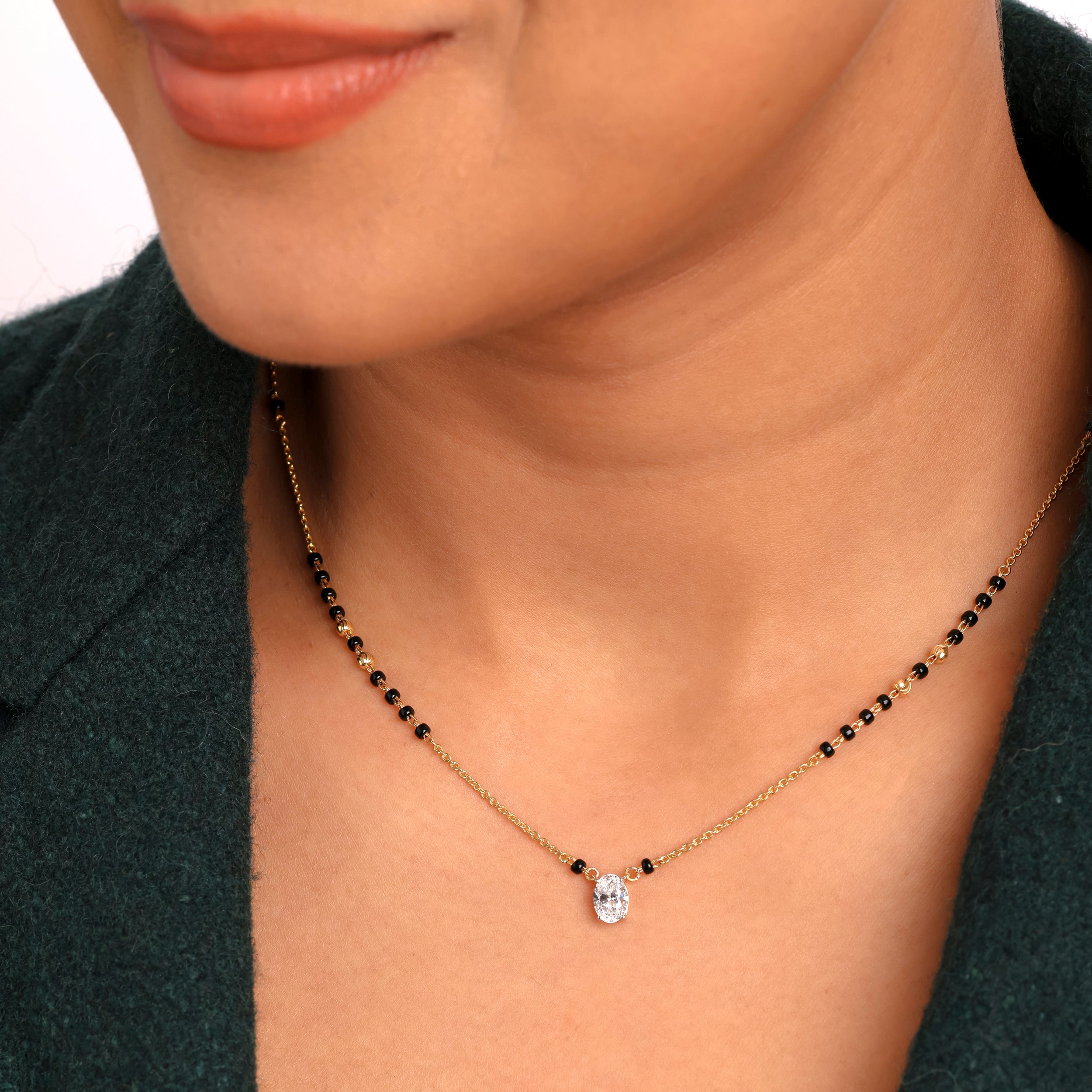 Oval Cut 0.740 Carat Solitaire Lab-Grown Diamond Mangalasutra | SKU: 0021329920