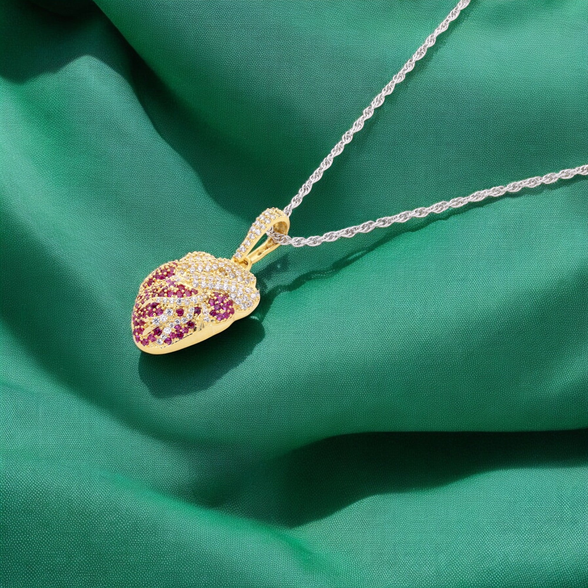 Sterling Silver & Gold Anatomical Heart Pendant with Sparkling Accents | SKU : 0021341731, 0003566527