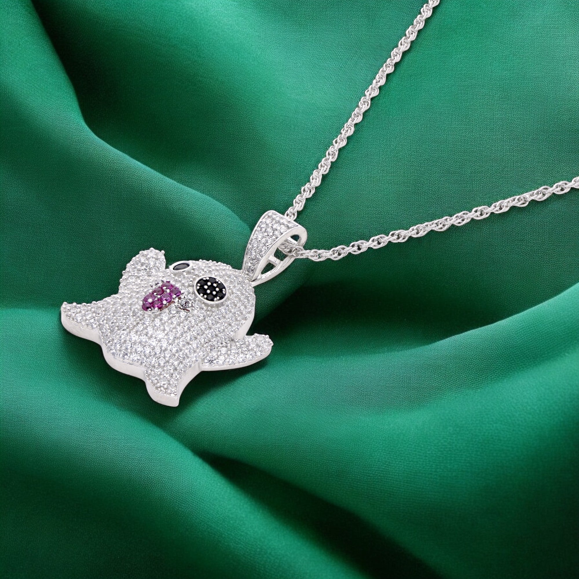 Sterling Silver Playful Ghost Pendant with Sparkling Accents | SKU : 0021341755, 0003566503