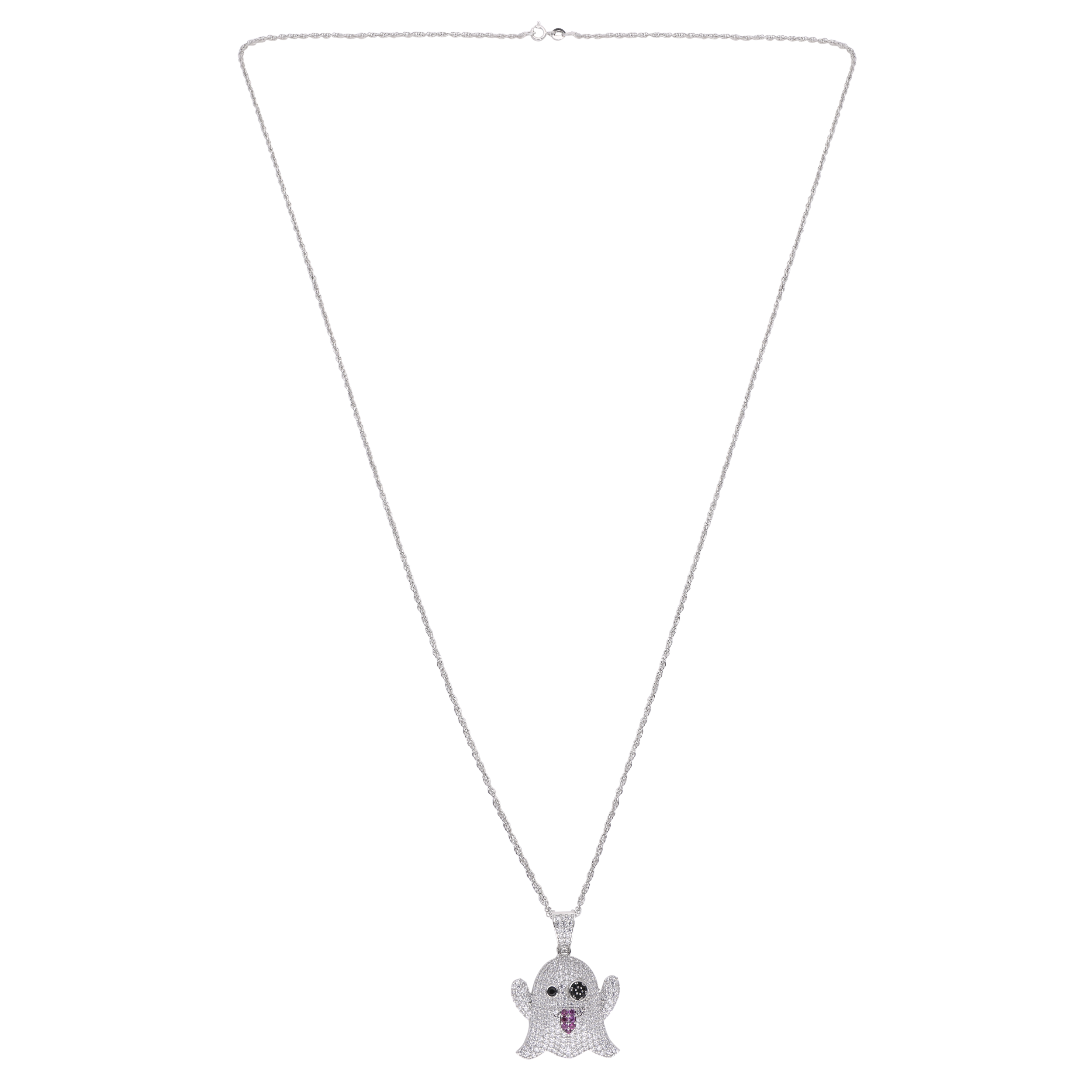 Sterling Silver Playful Ghost Pendant with Sparkling Accents | SKU : 0021341755, 0003566503