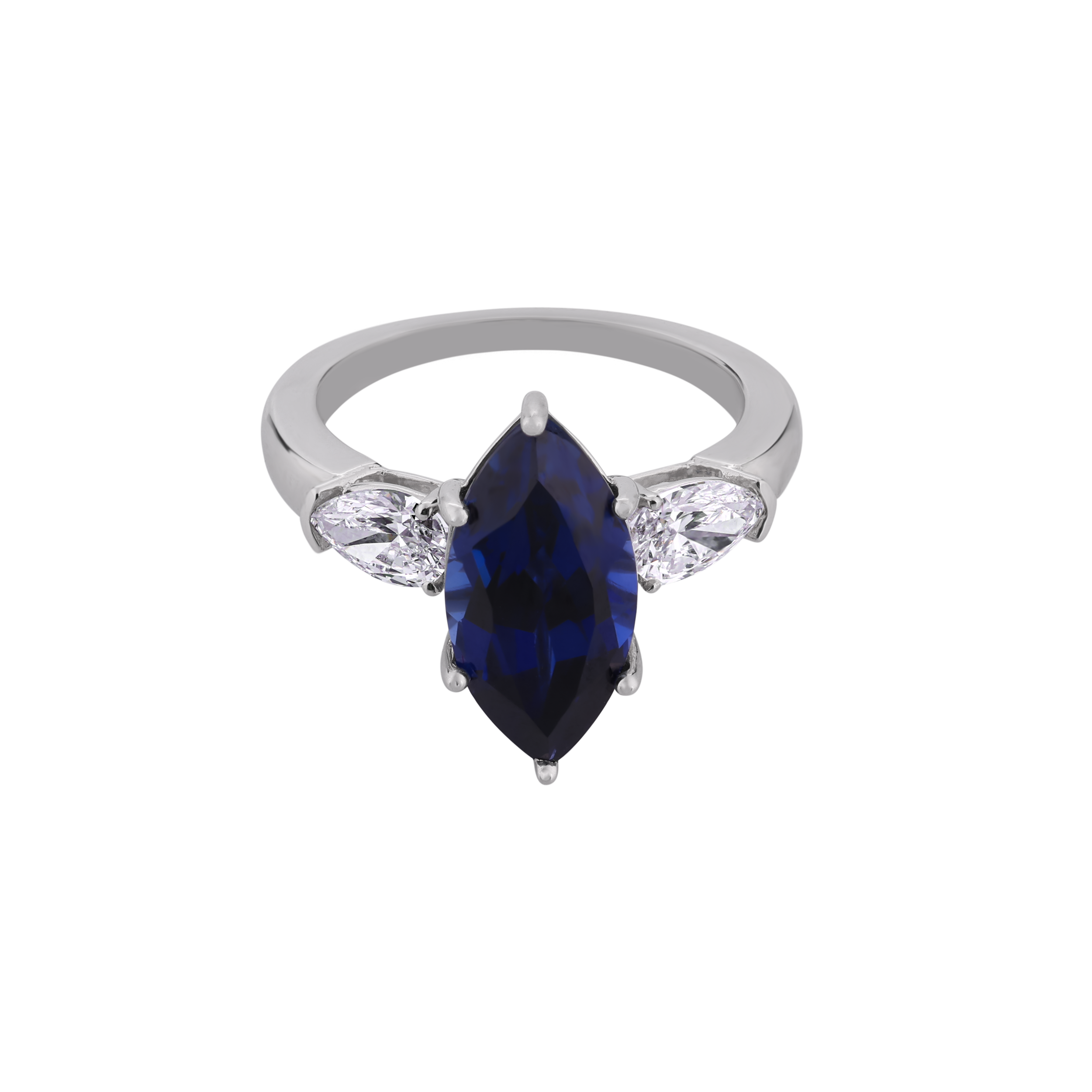 Pear Cut 0.640 Carat & Blue Sapphire 4.030 Carat Elegant Lab Grown Diamond Ring | SKU: 0021348846