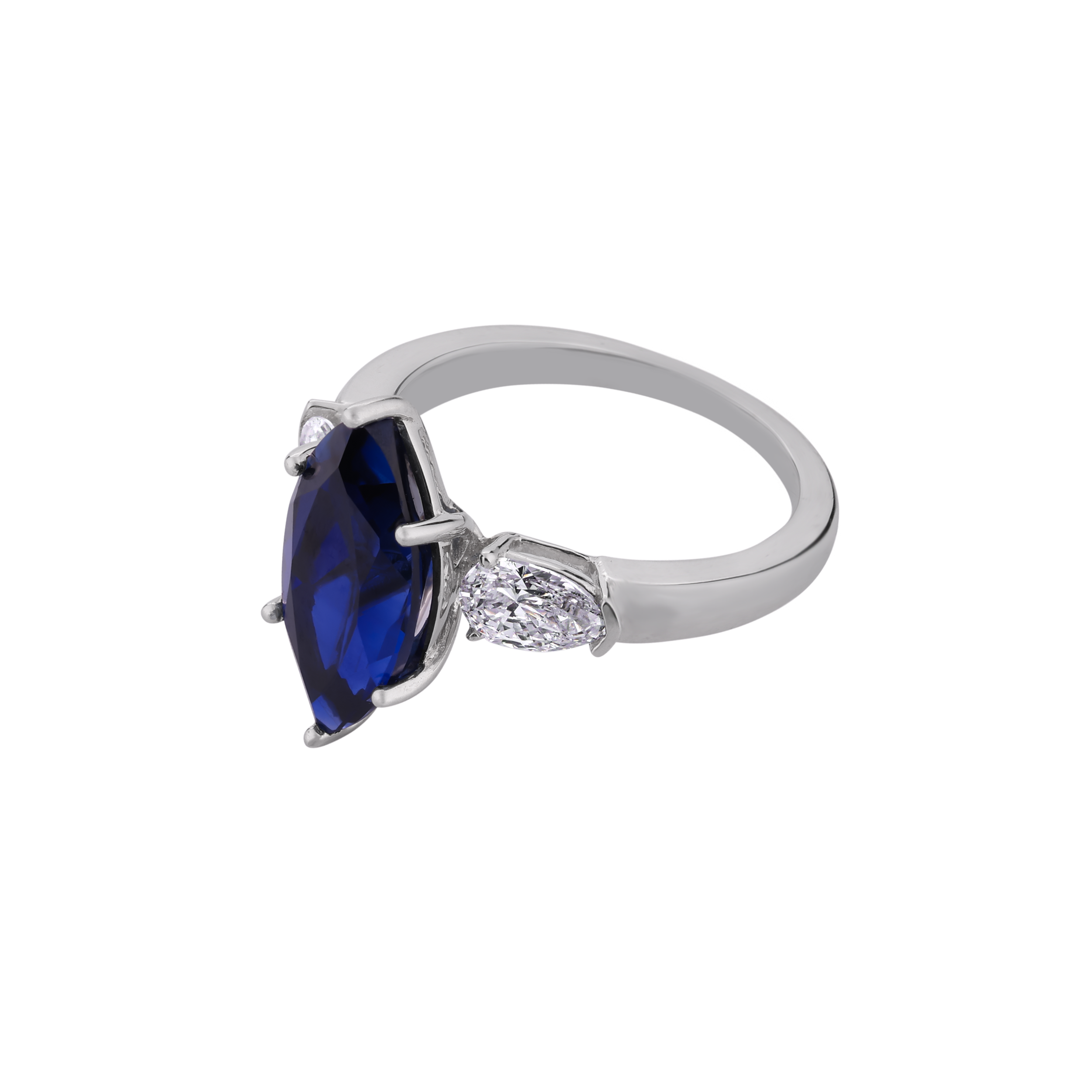 Pear Cut 0.640 Carat & Blue Sapphire 4.030 Carat Elegant Lab Grown Diamond Ring | SKU: 0021348846