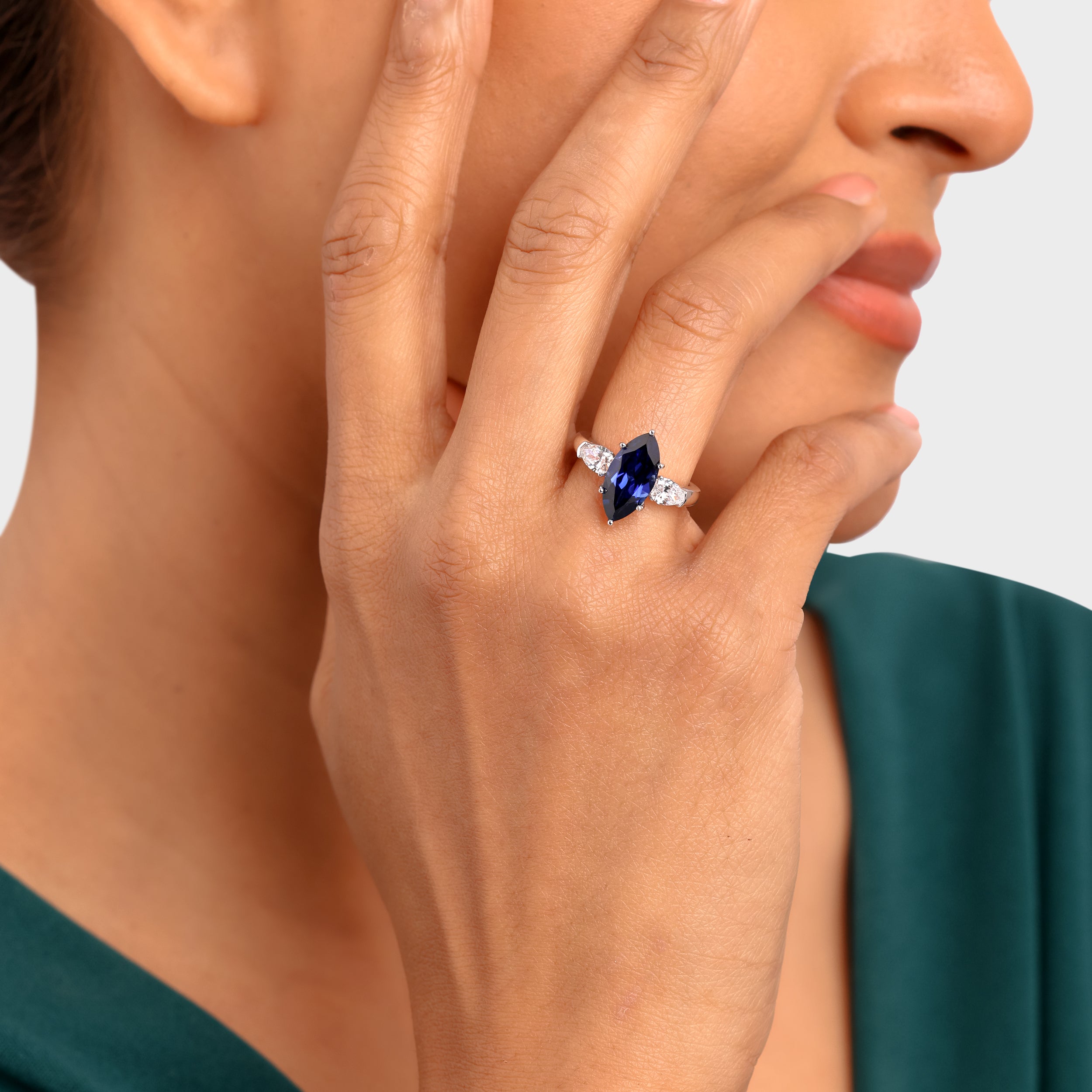 Pear Cut 0.640 Carat & Blue Sapphire 4.030 Carat Elegant Lab Grown Diamond Ring | SKU: 0021348846