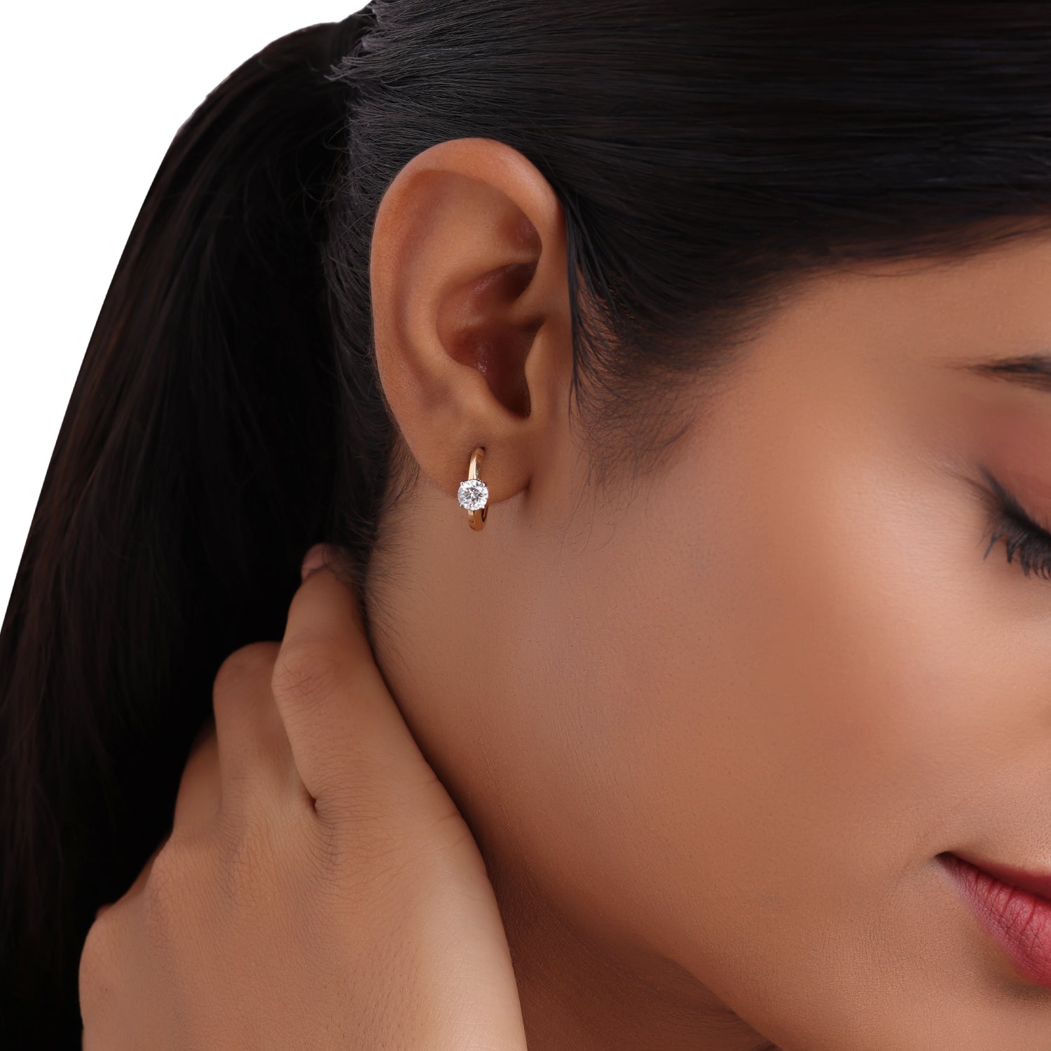 Classic Glow Round Brilliant Lab-Grown Diamond Hoop Earrings in Yellow Gold | SKU : 0021403583