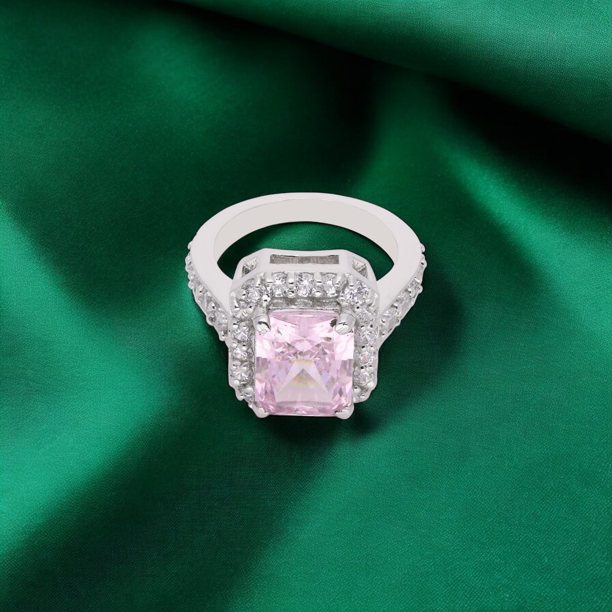 Sterling Silver Princess-Cut Pink Halo Ring – A Statement of Grace | SKU : 0021423154