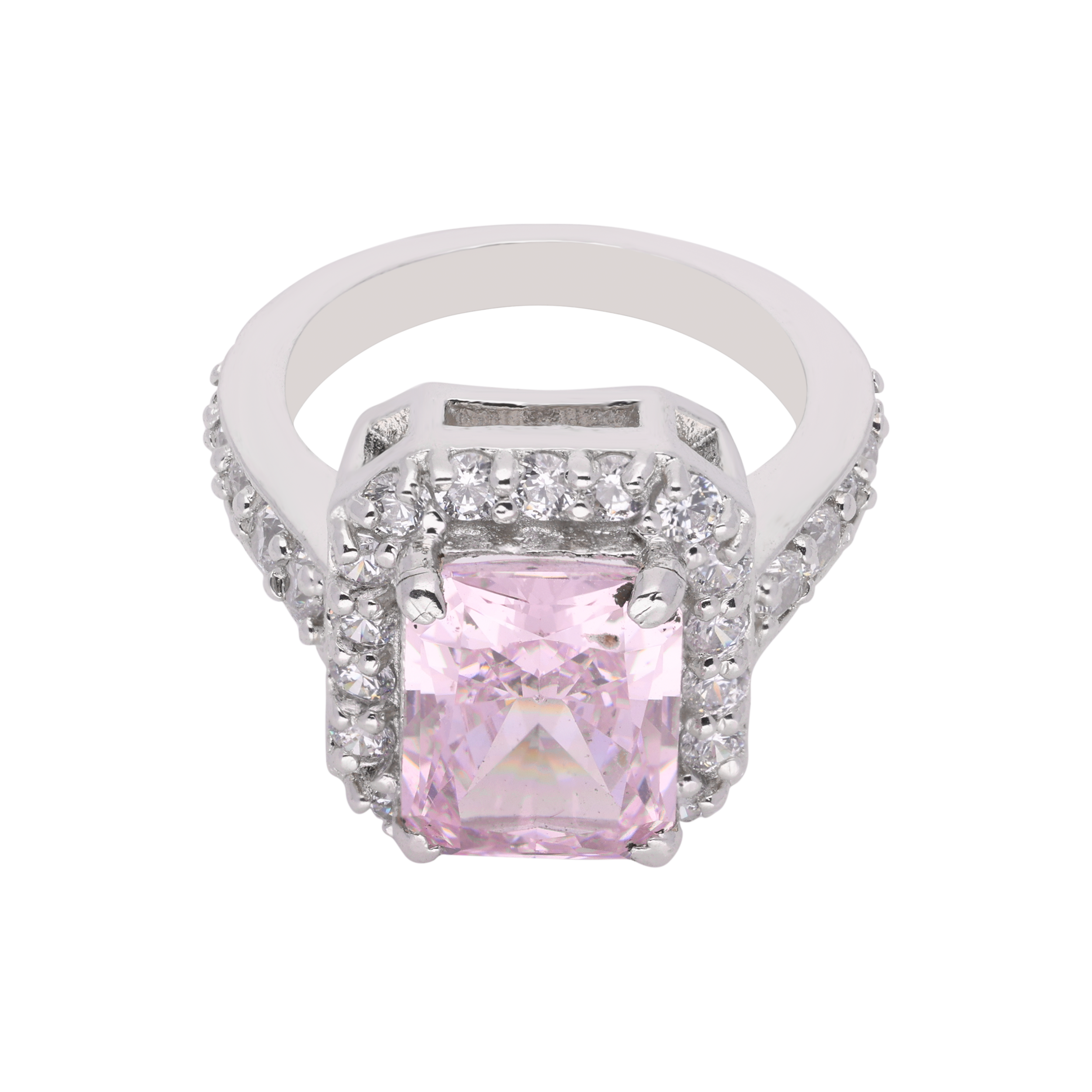 Sterling Silver Princess-Cut Pink Halo Ring – A Statement of Grace | SKU : 0021423154