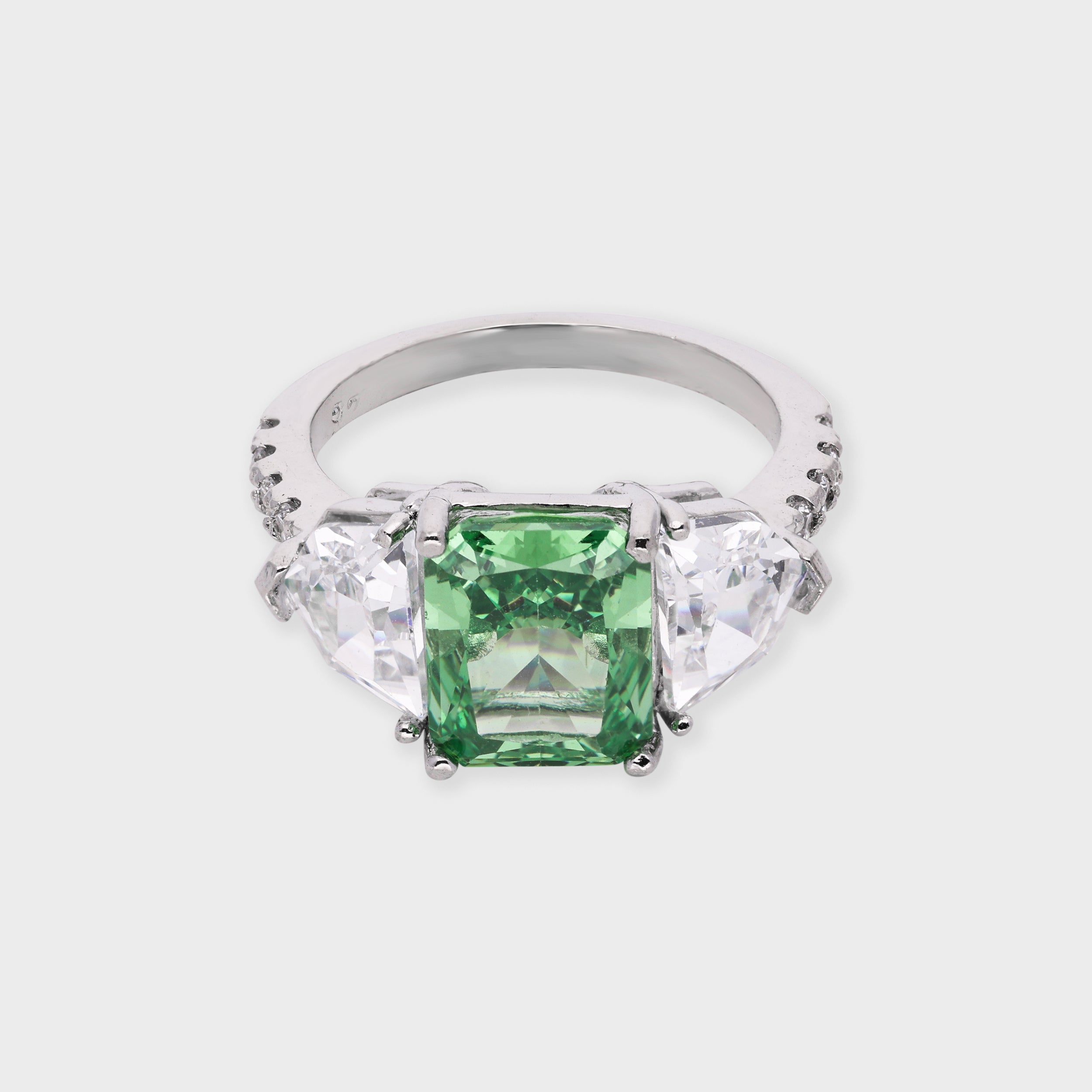 Radiant Green Center Stone Ring with White Stone Accents | SKU : 0021423192