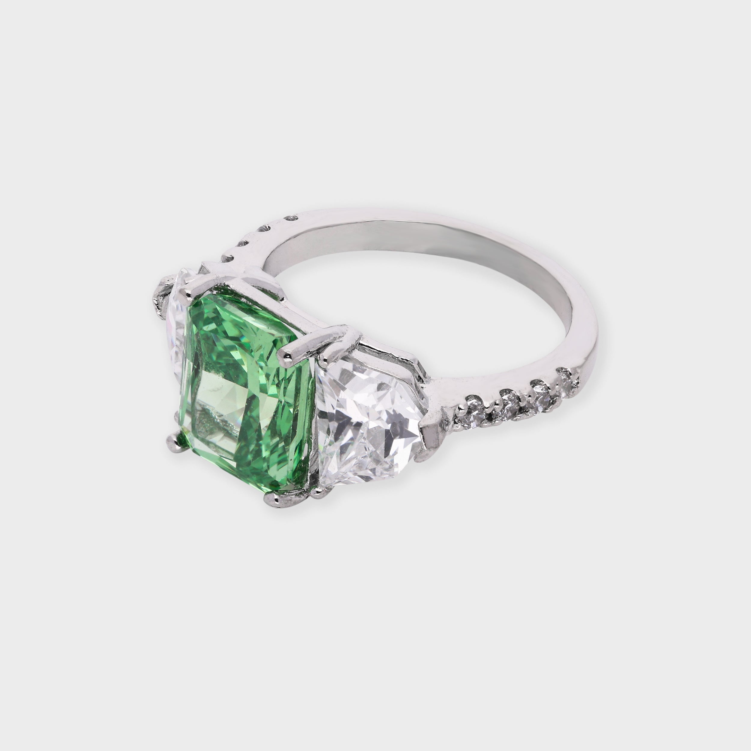 Radiant Green Center Stone Ring with White Stone Accents | SKU : 0021423192