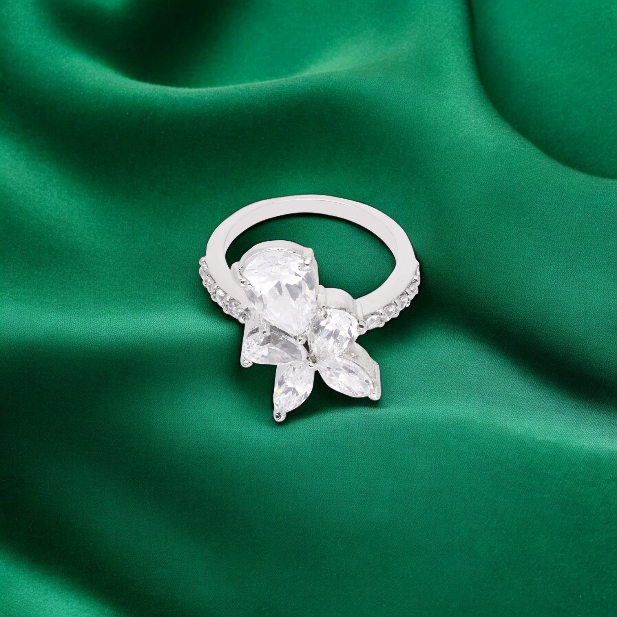 Sterling Silver Floral Cluster Ring – A Blooming Statement of Elegance : 0021423246